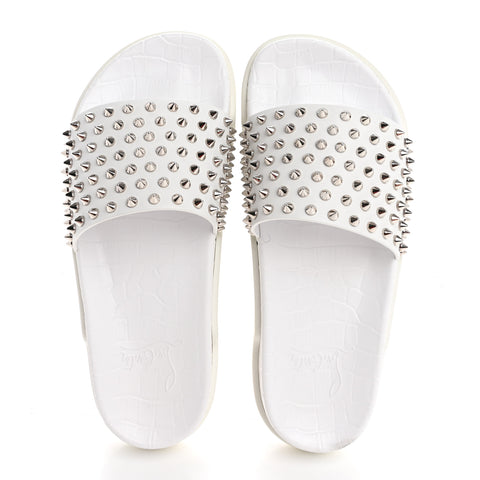Calfskin Donna Studded Pool Fun Platform Flat Slide Sandals 41 White