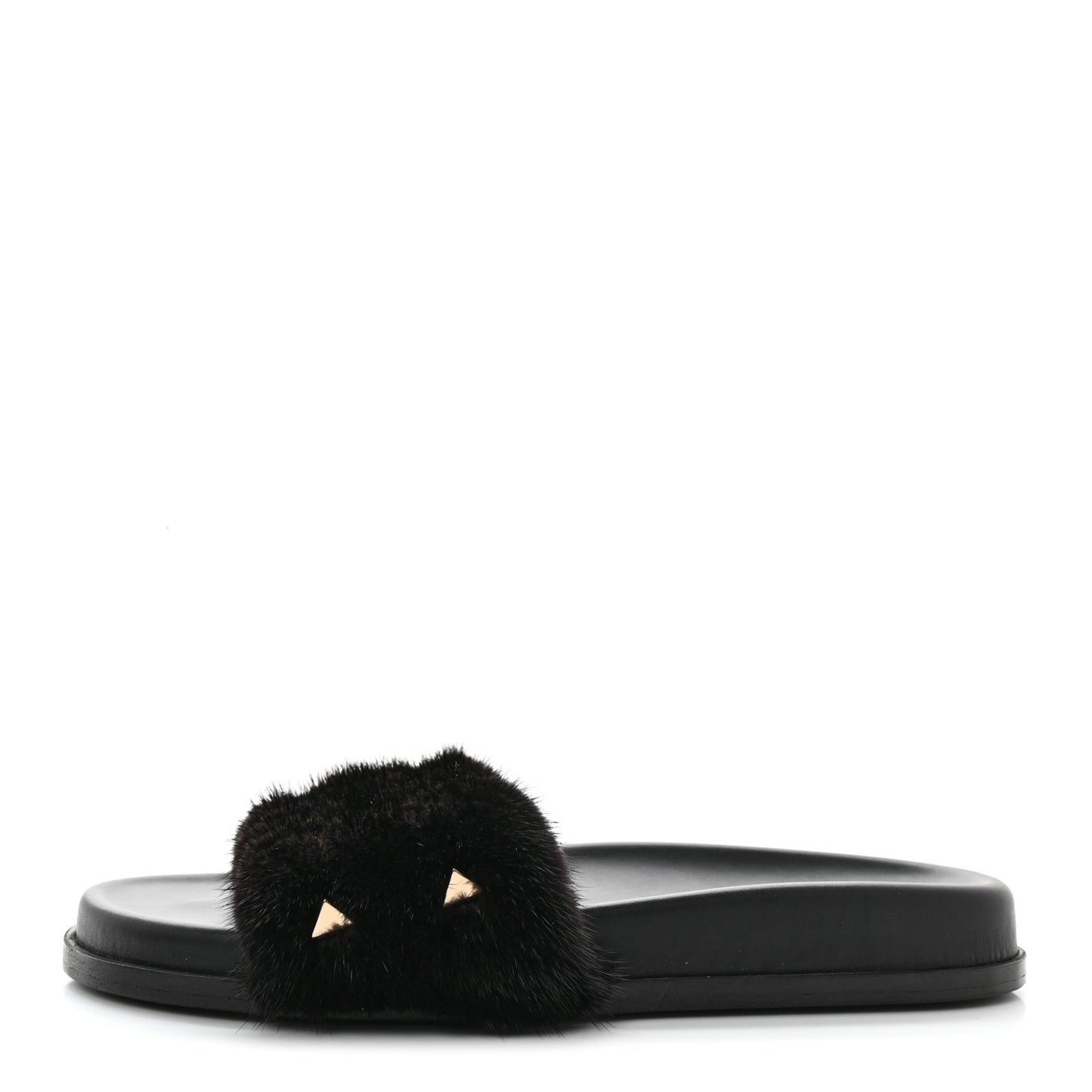 Mink Fur Rockstud Slide Sandals 36 Black