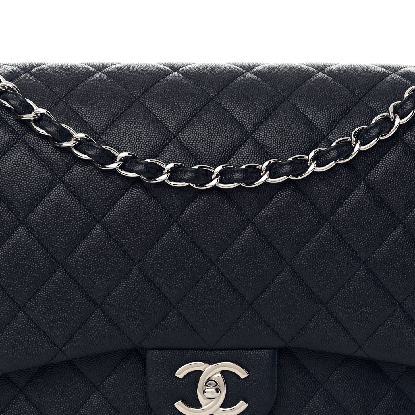 Caviar Quilted Maxi Double Flap Navy Blue