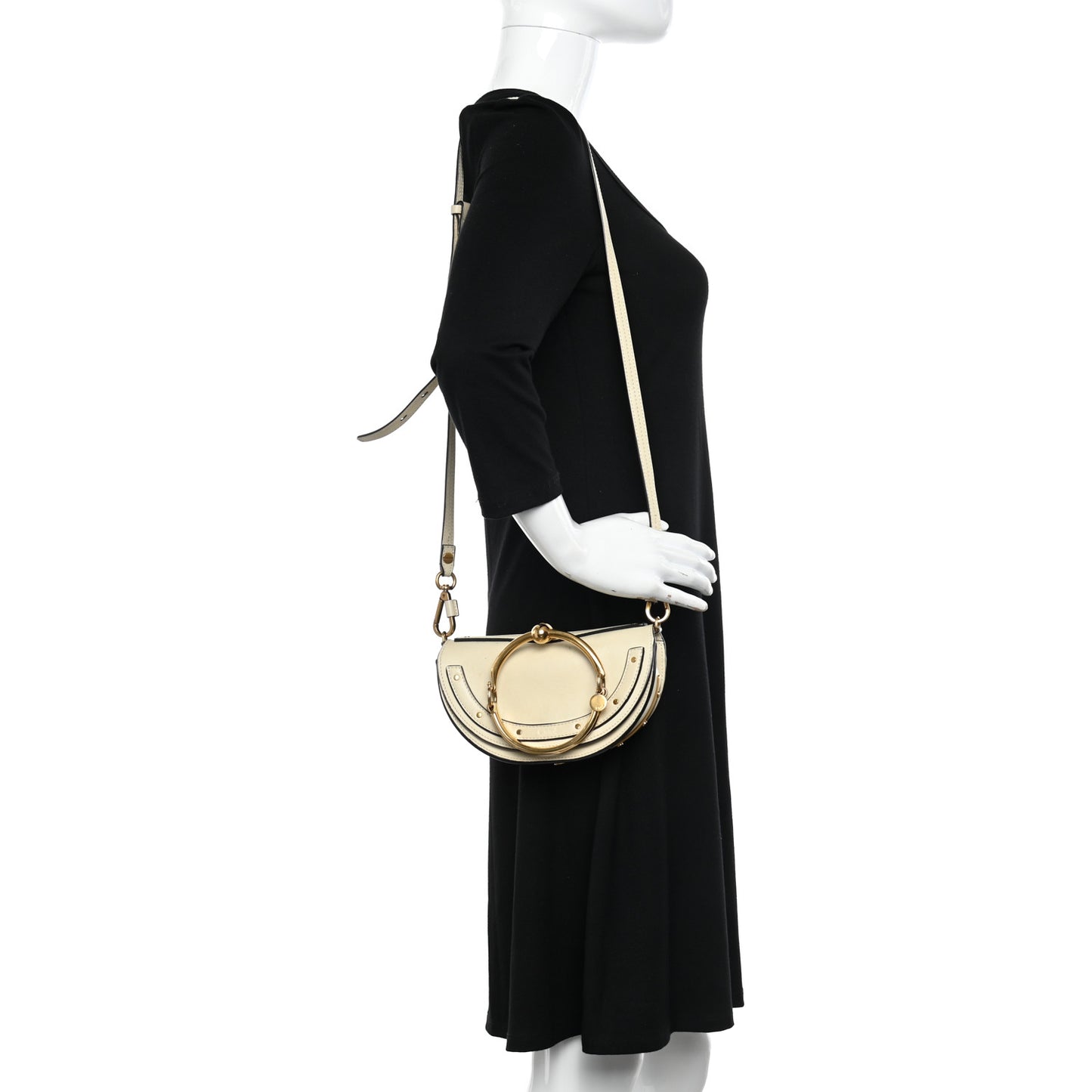 Calfskin Small Nile Bracelet Minaudiere Bag Off White