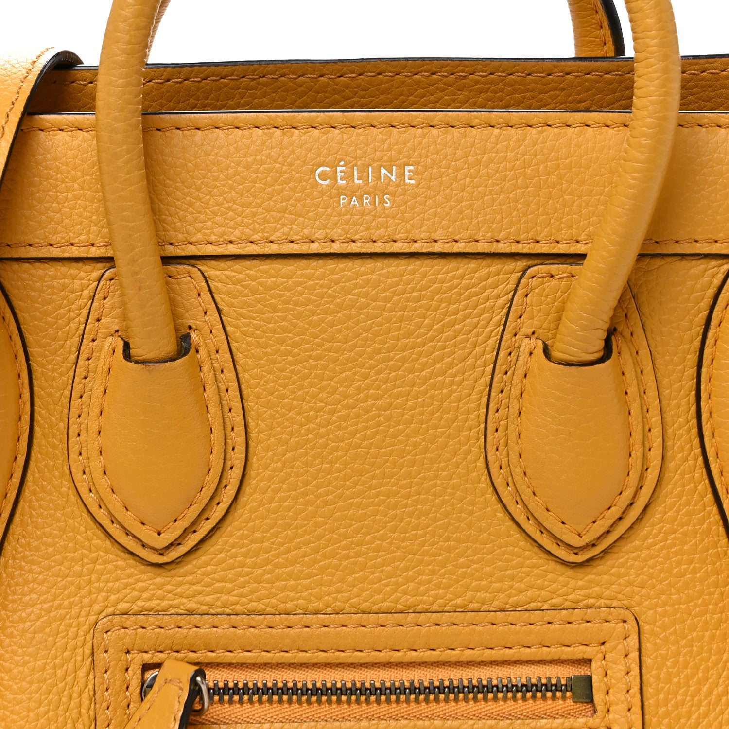Celine Drummed Calfskin Nano Luggage Ocre 7 of 9