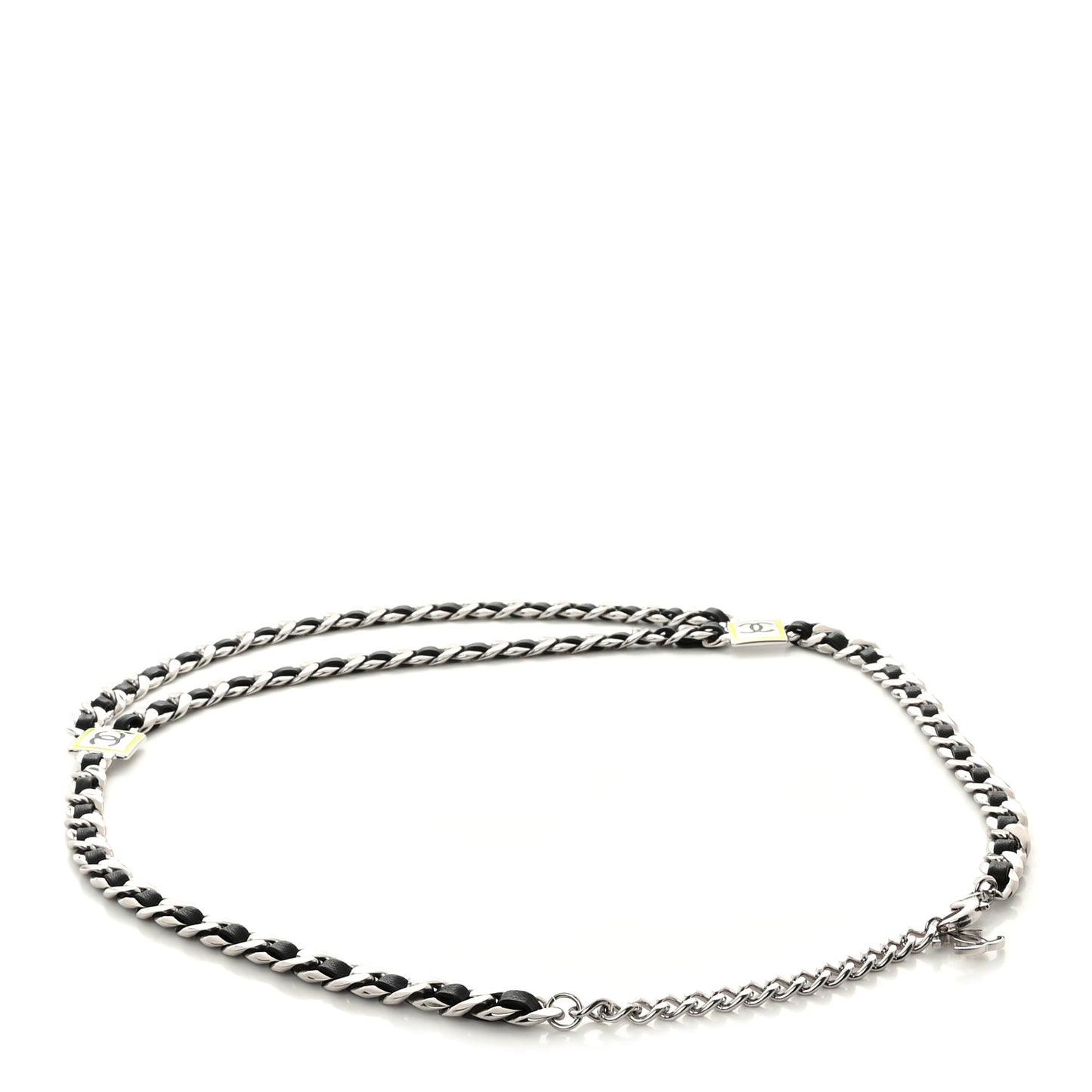 Lambskin Enamel CC Chain Belt Black Silver