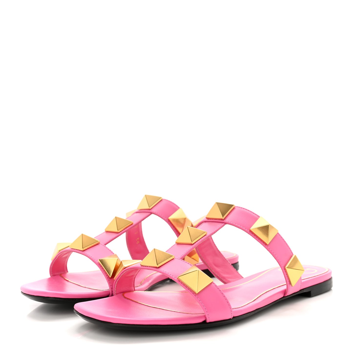 Calfskin Roman Stud Flat Slide Sandals 38 Feminine Pink