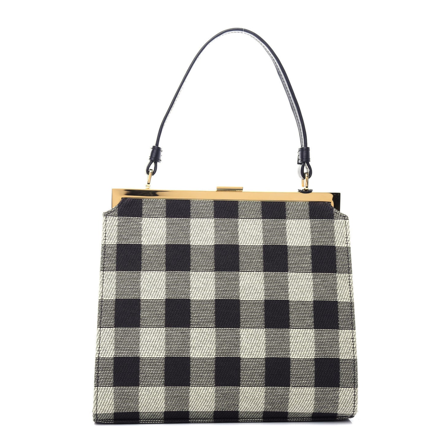 Canvas Check Elegant Top Handle Bag Black White