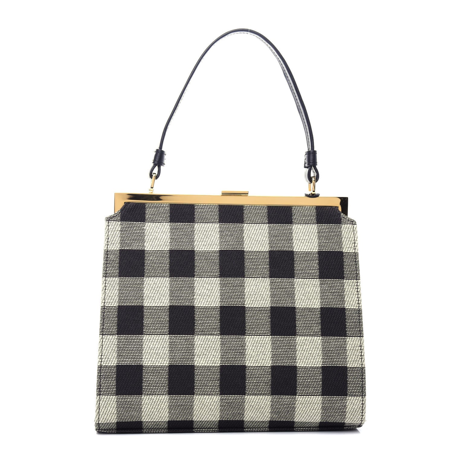 Mansur Gavriel Canvas Check Elegant Top Handle Bag Black White 1 of 9