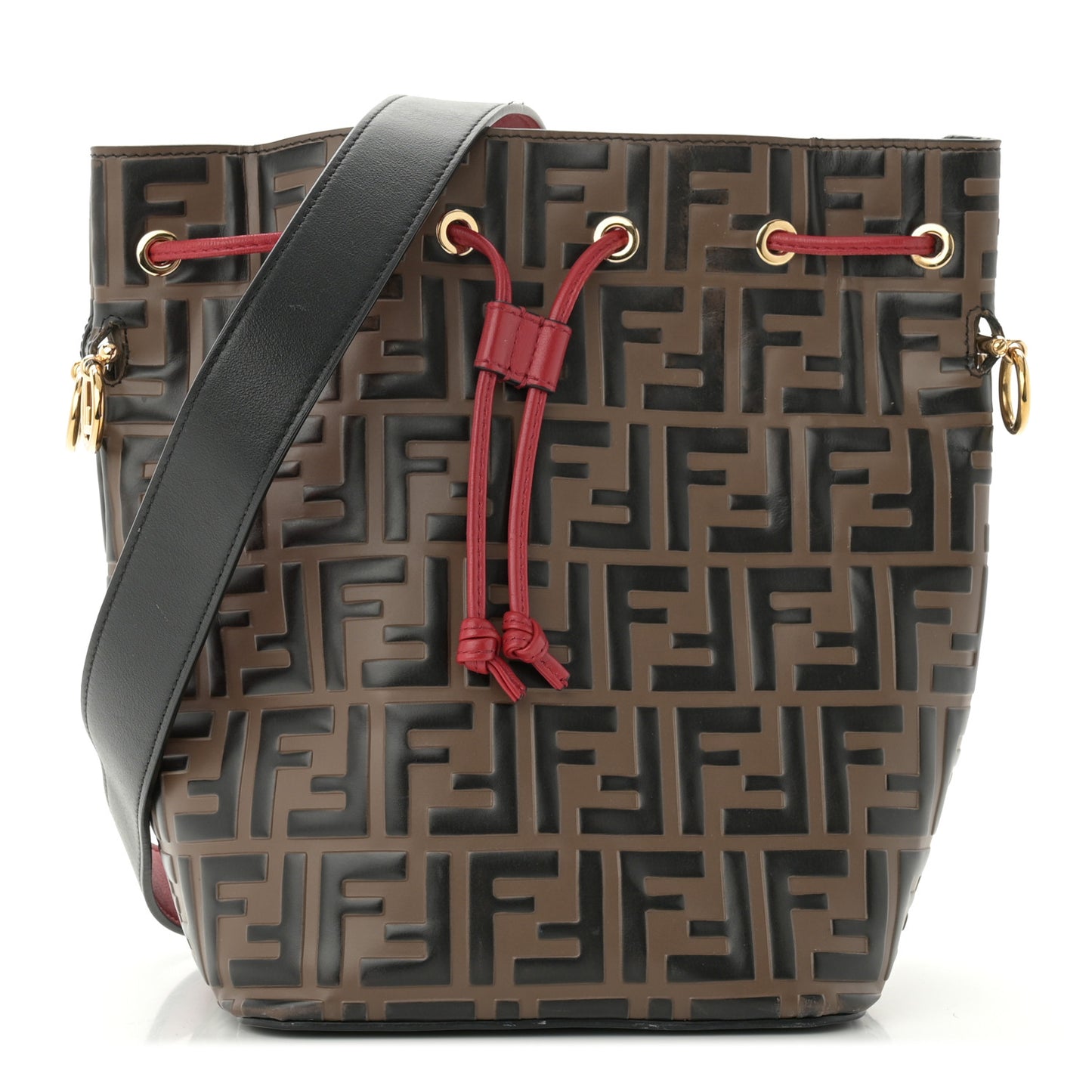 Vitello Grace F is Fendi Bi-Color FF 1974 Embossed Grande Mon Tresor Bucket Bag Maya Black Fragola
