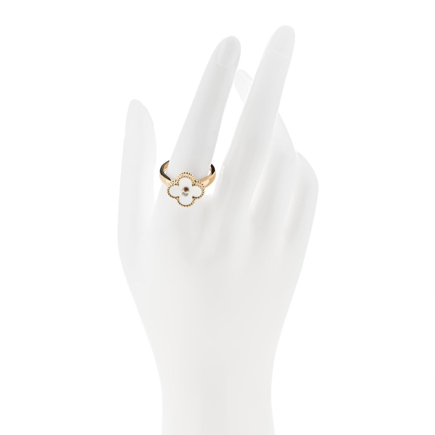 18K Yellow Gold Diamond Mother of Pearl Vintage Alhambra Ring 58 8.25