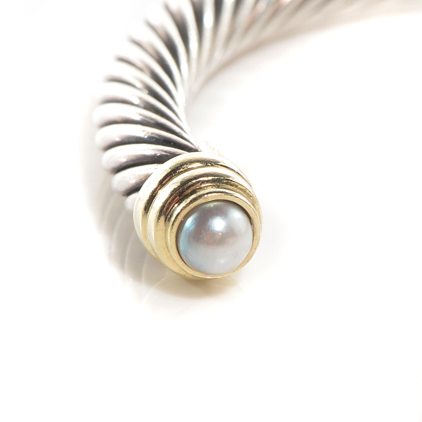 Sterling Silver 14K Yellow Gold Pearl 5mm Cable Classics Bracelet