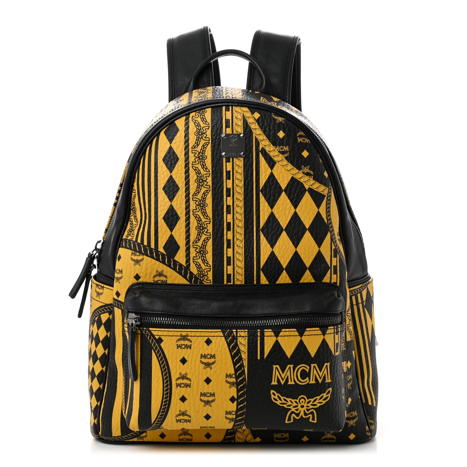 MCM  Black Nylon Backpack with Gold Accents MCM Visetos Baroque Print Medium Stark Backpack Black Sahara  main image 4