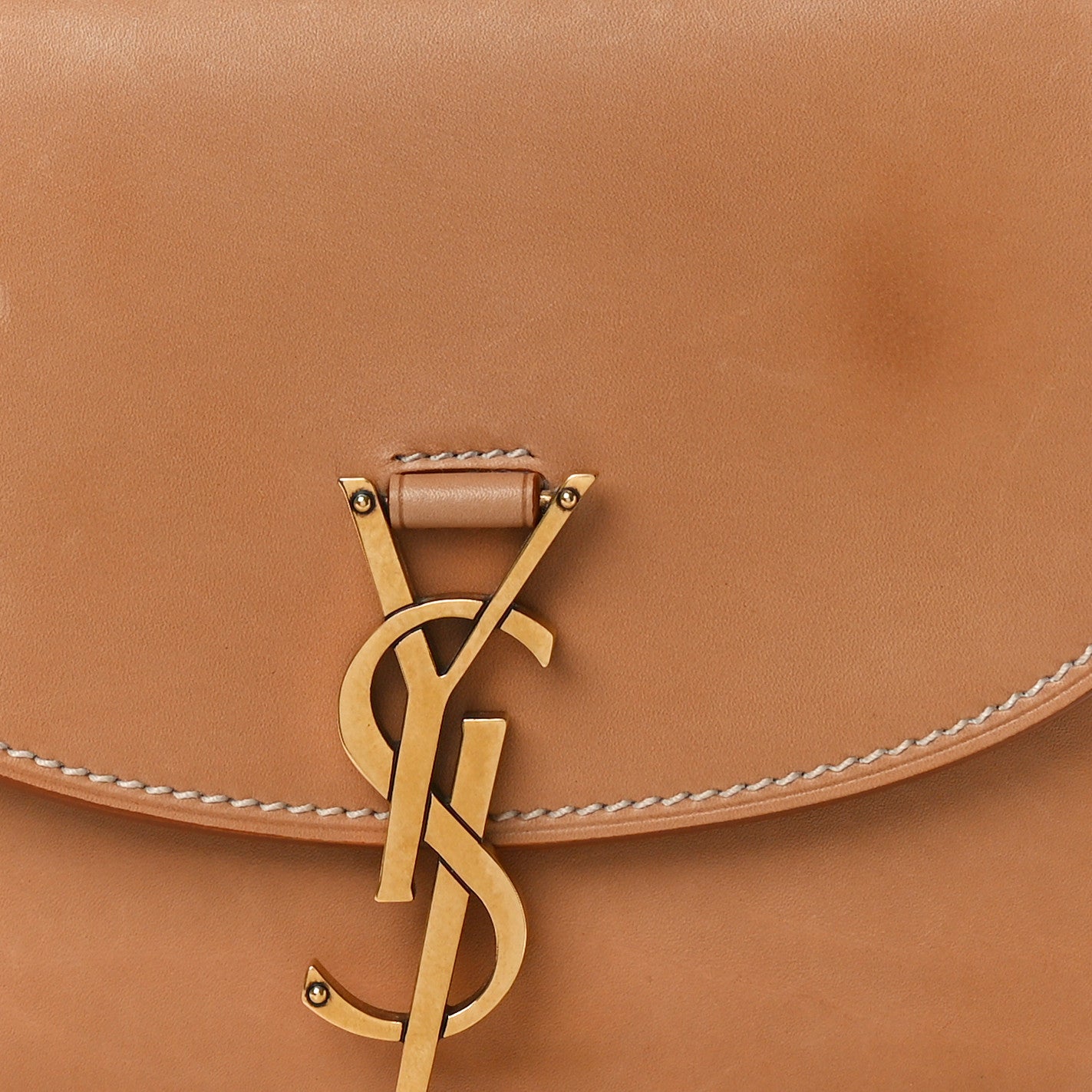 Smooth Vintage Calfskin Small Kaia Satchel Brown Gold