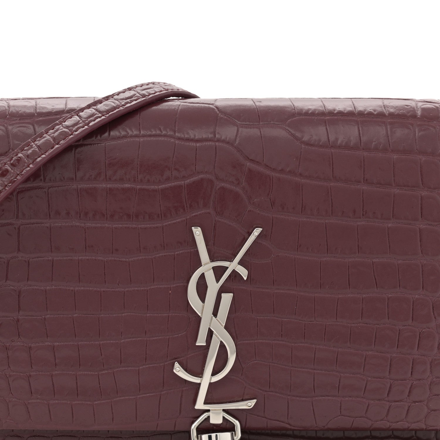 Saint Laurent Calfskin Crocodile Embossed Kate Monogram Tassel Chain Wallet Rouge Legion 8 of 14