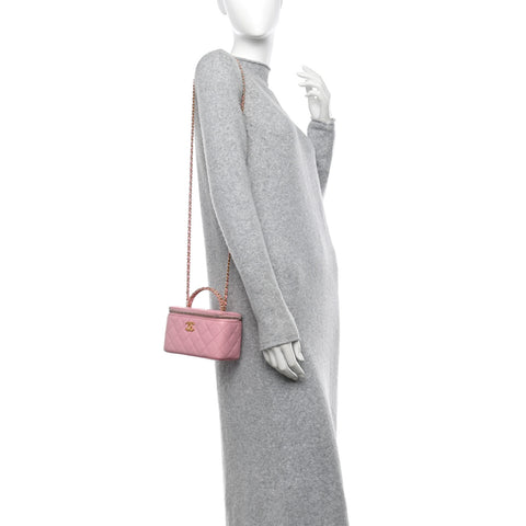 Lambskin Quilted Pick Me Up Vanity Case Pink