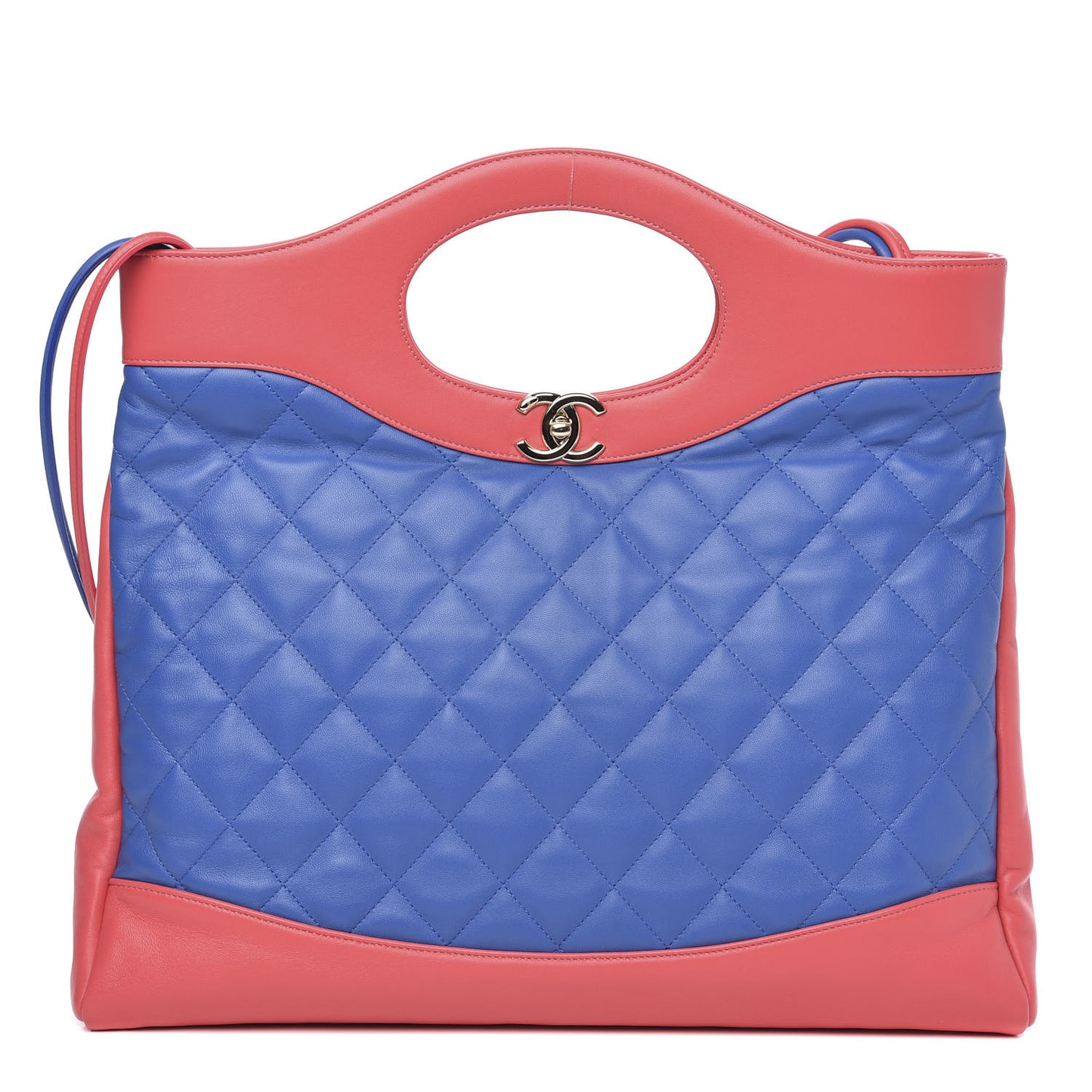 Aged Calfskin Quilted Large 31 Shopping Bag Red Blue