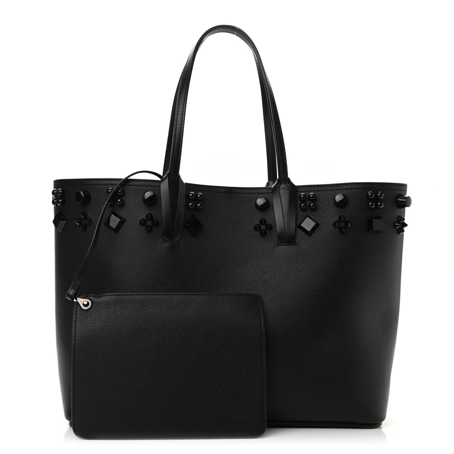 Calfskin Empire Spike Studded East West Cabata Tote Black