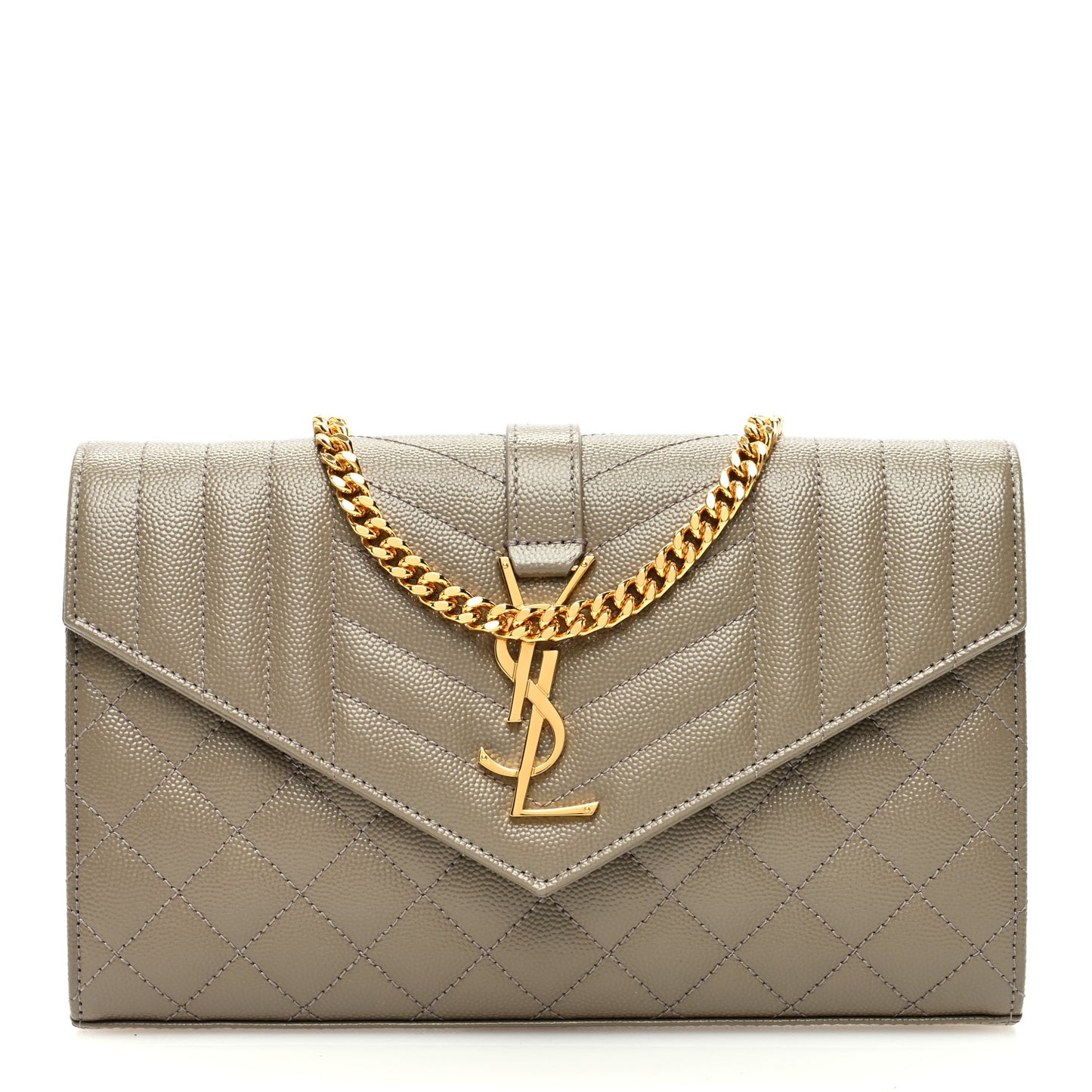 Grain De Poudre Mixed Matelasse Triquilt Monogram Chain Wallet Dark Beige