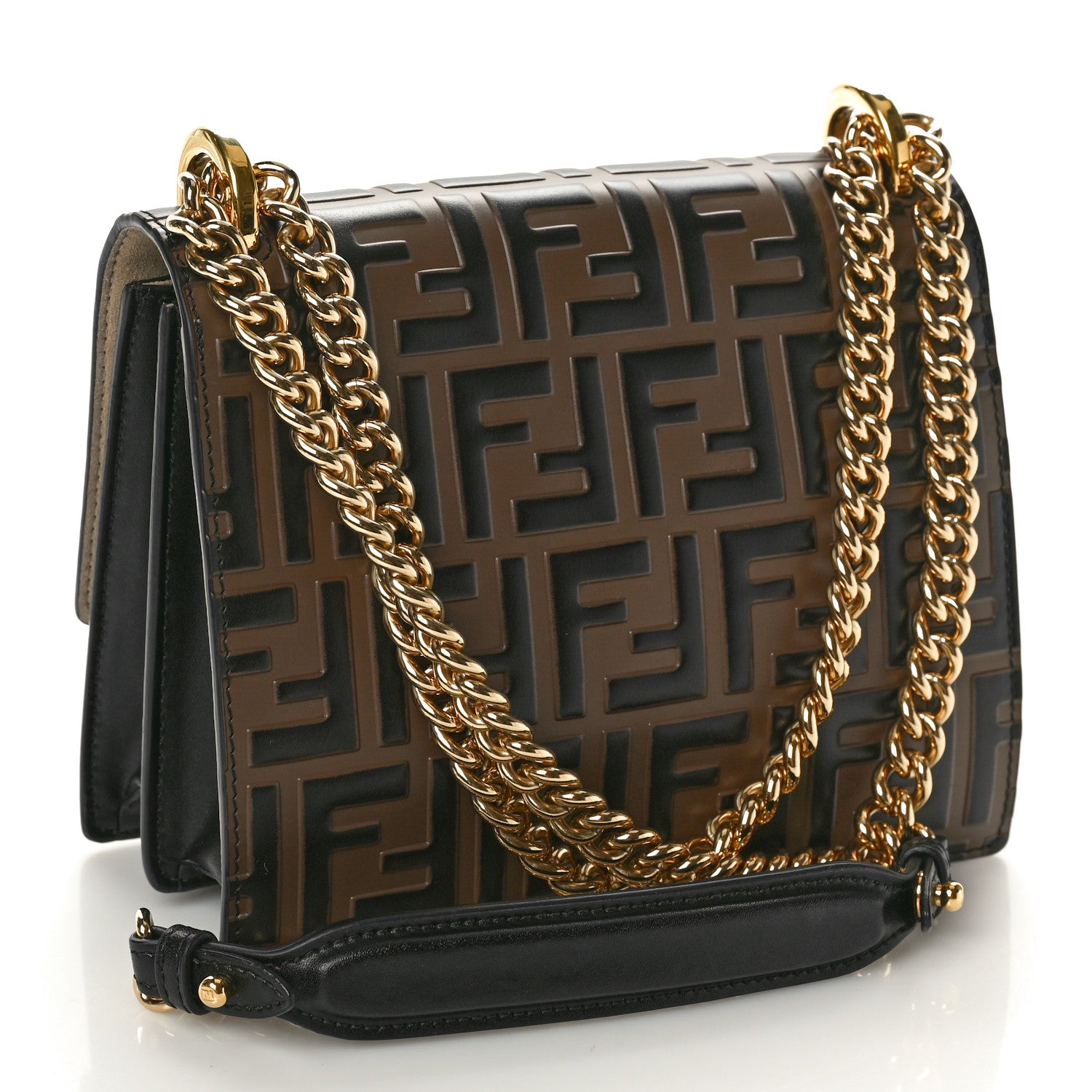 Fendi Vitello Liberty Bi-Color FF 1974 Embossed Small Kan U Shoulder Bag Maya Black 3 of 10