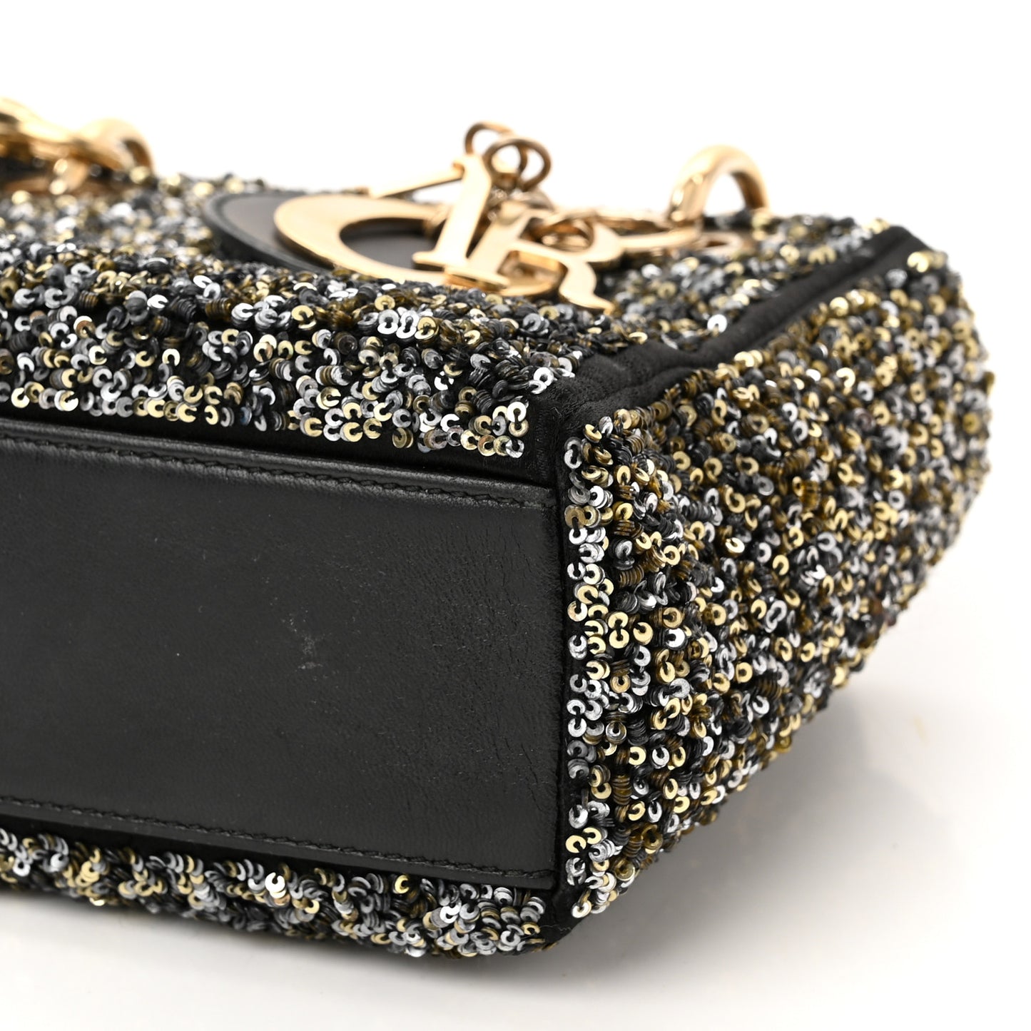 Satin Lambskin Sequin Embroidered Mini Lady Dior Black Multicolor