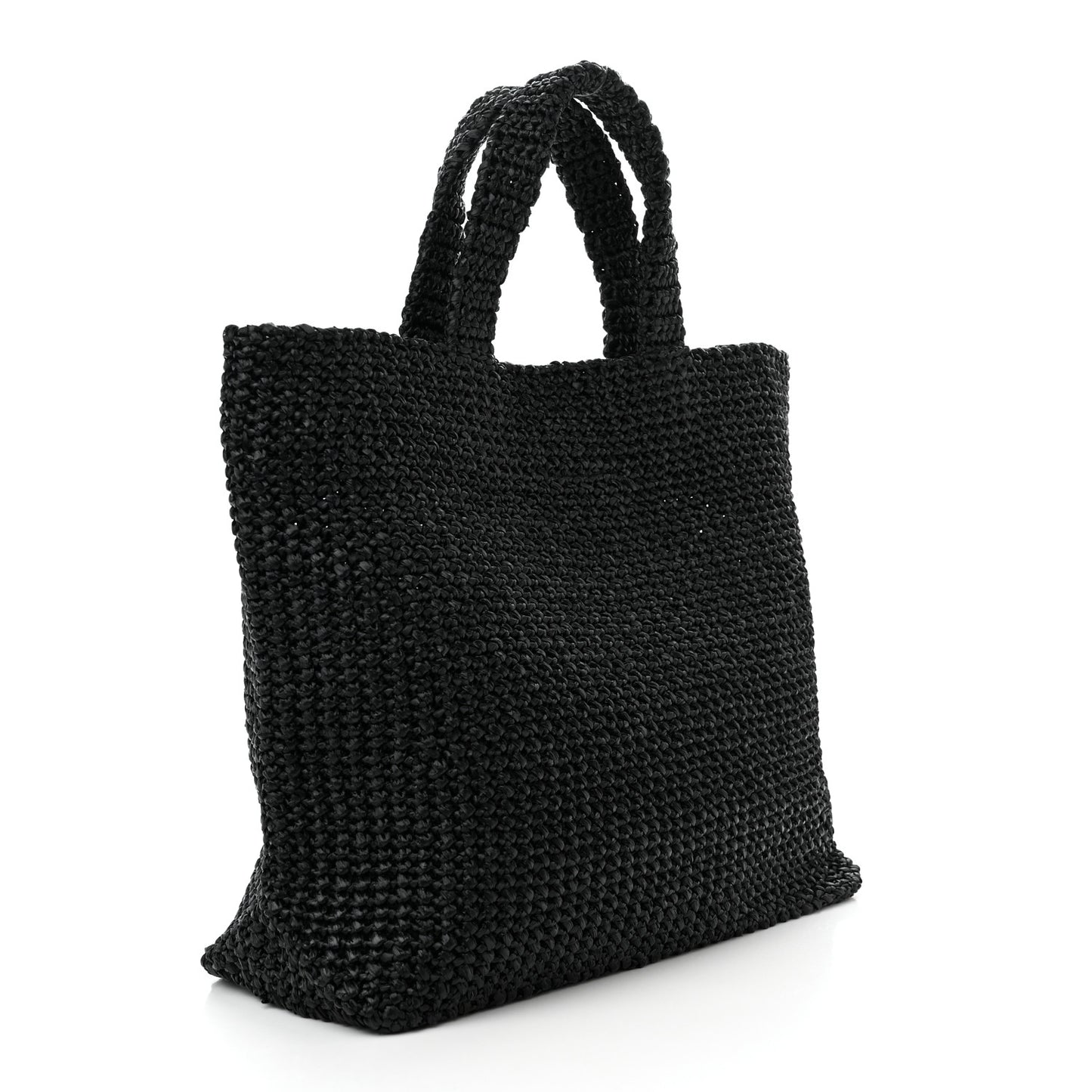 Yarn Raffia Effect Crochet Large Logo Tote Black