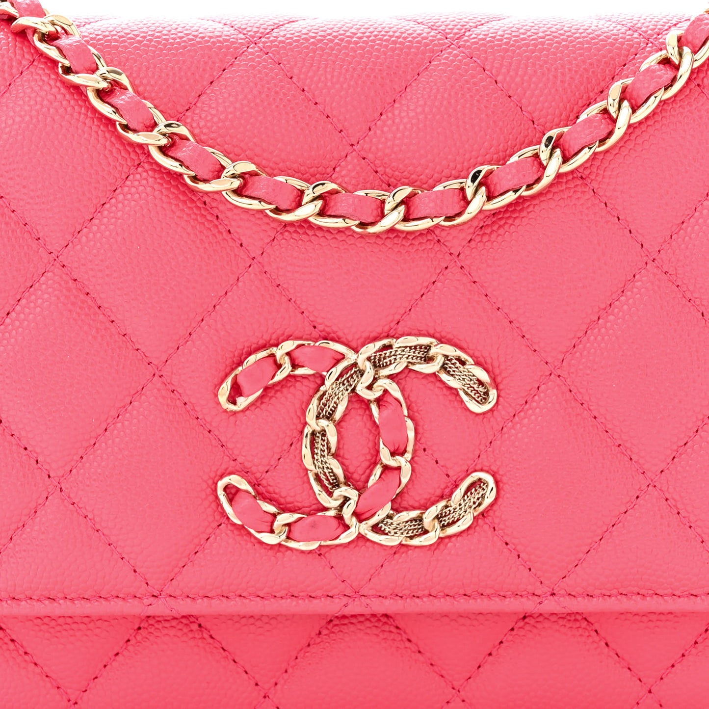 Caviar Quilted French New Wave Chain CC Wallet On Chain WOC Pink