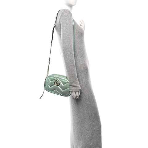 Iridescent Nappa Chevron Matelasse Small GG Marmont Chain Shoulder Bag Iridescent Salvy Green