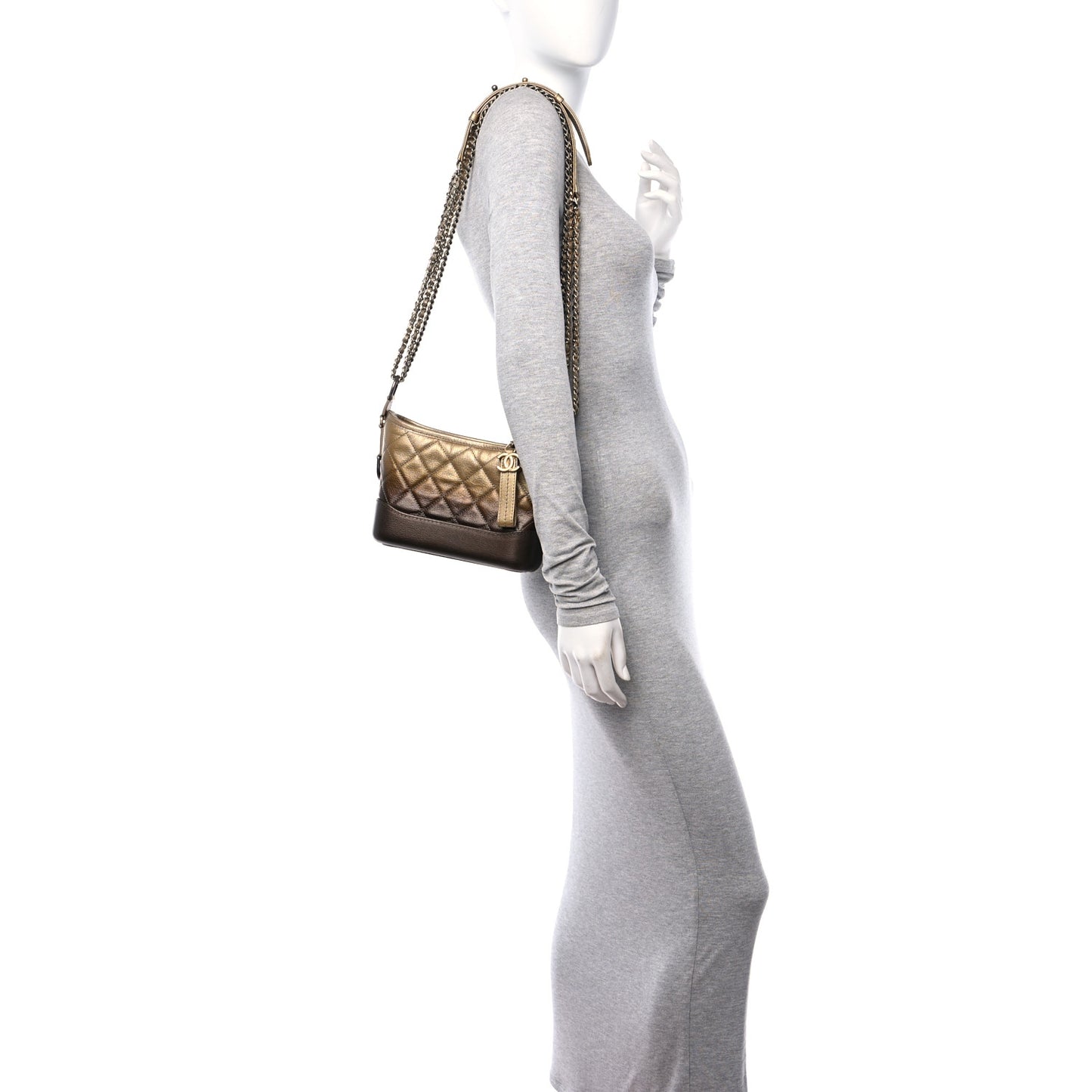 Metallic Goatskin Quilted Small Gabrielle Hobo Gold Bronze