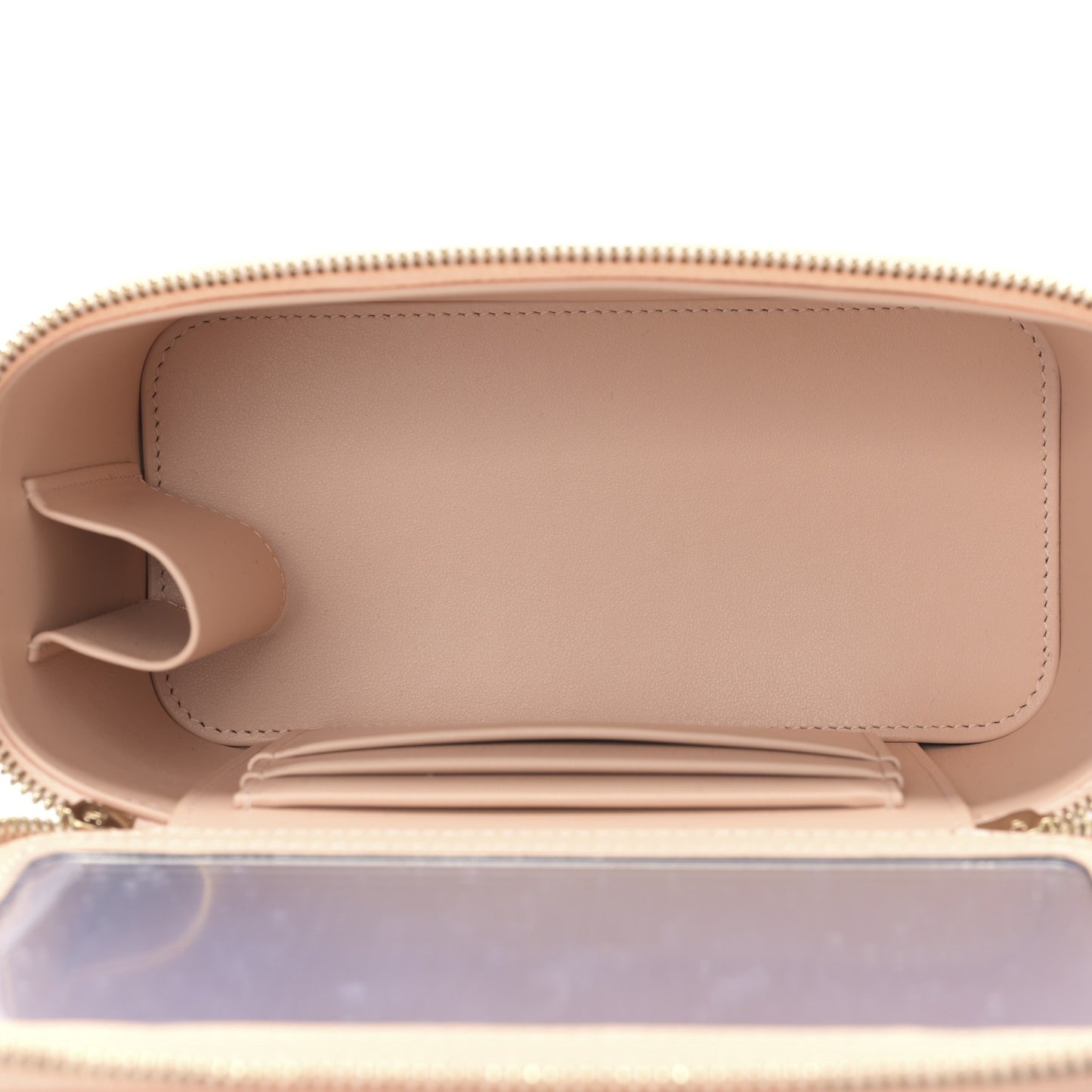 Caviar Quilted Small Vanity Case With Chain Light Beige