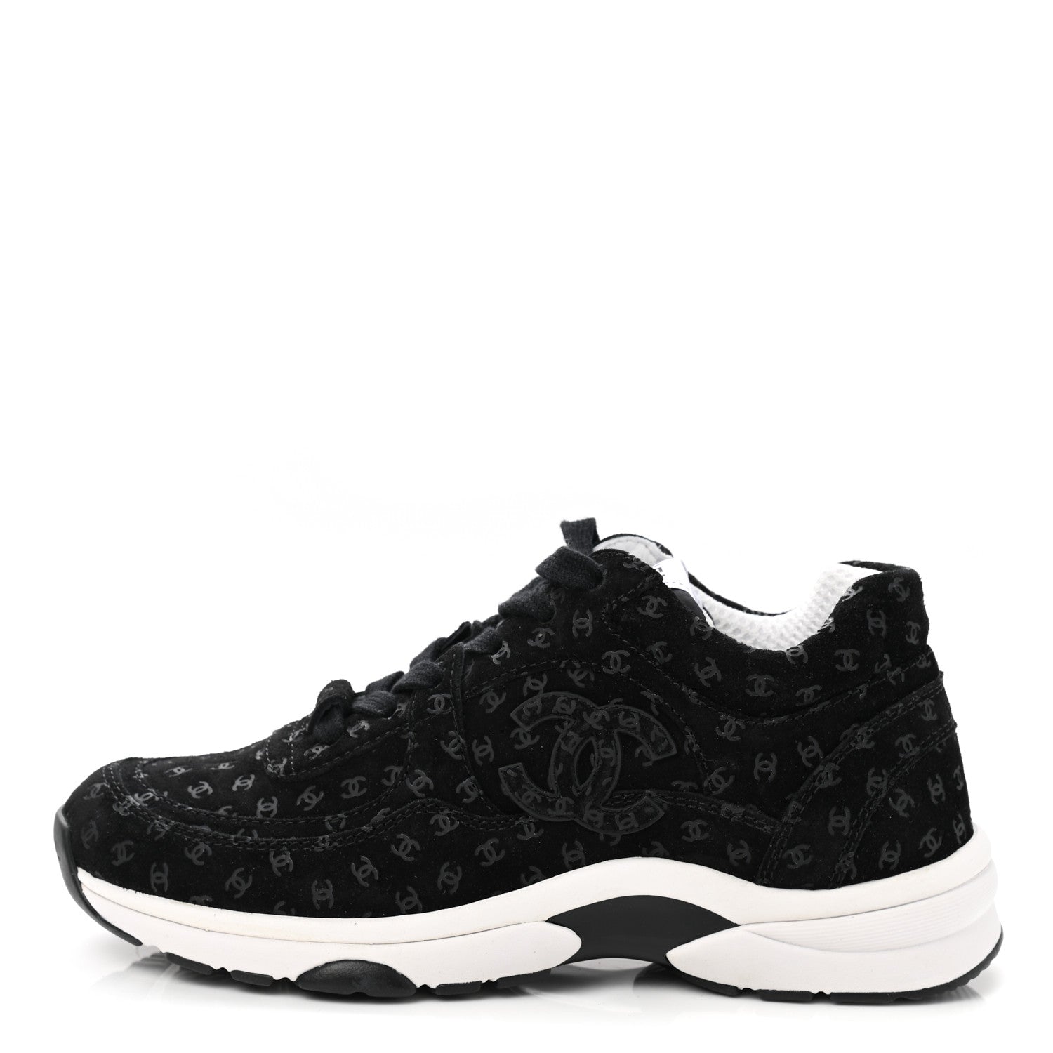 Chanel Suede Calfskin Printed CC Sneakers 36 Black 1 of 9