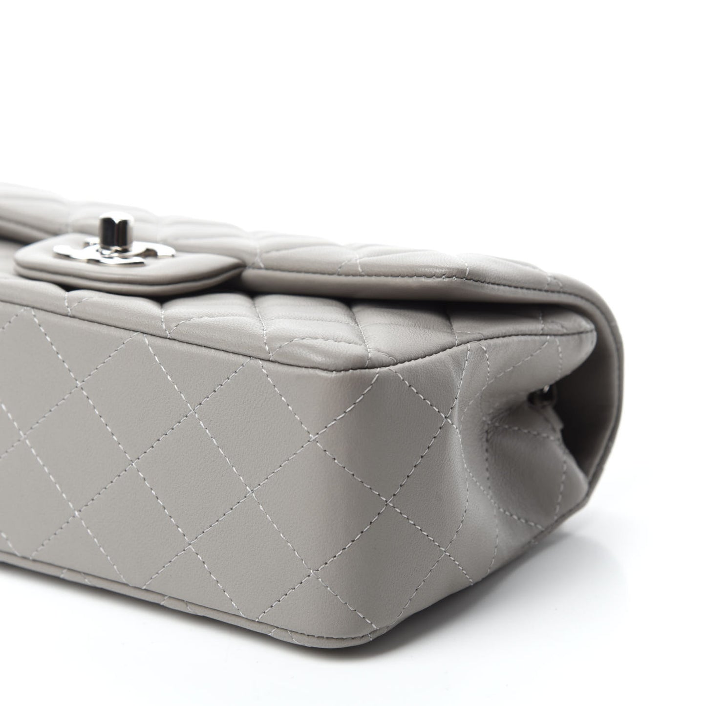 Lambskin Quilted Mini Rectangular Flap Grey