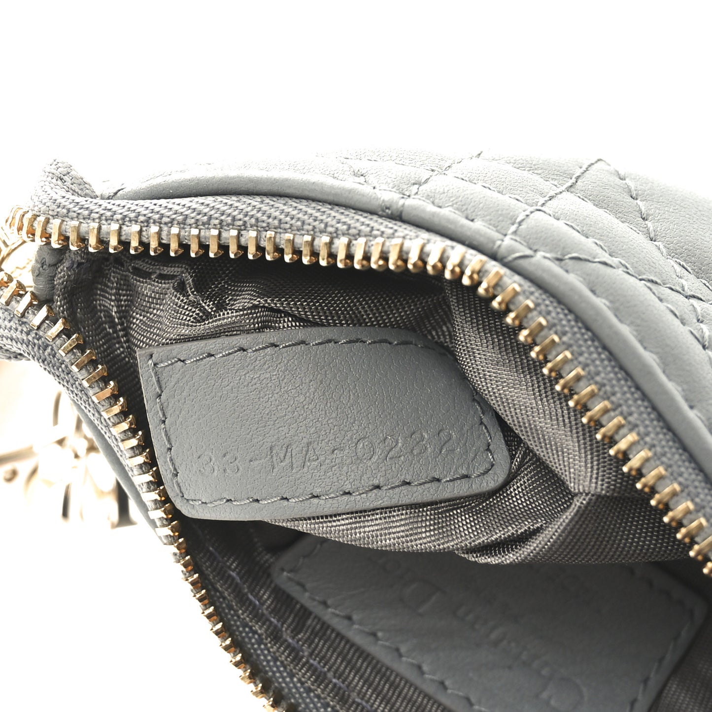 Lambskin Cannage Lady Dior Zipped Key Case Stone Grey