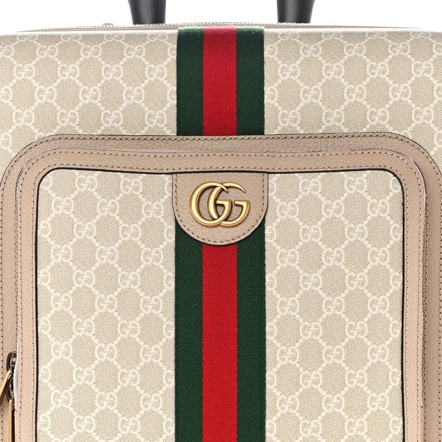 GG Supreme Monogram Textured Dollar Calfskin Web Small Savoy Cabin Trolley Beige Mystic White Oatmeal