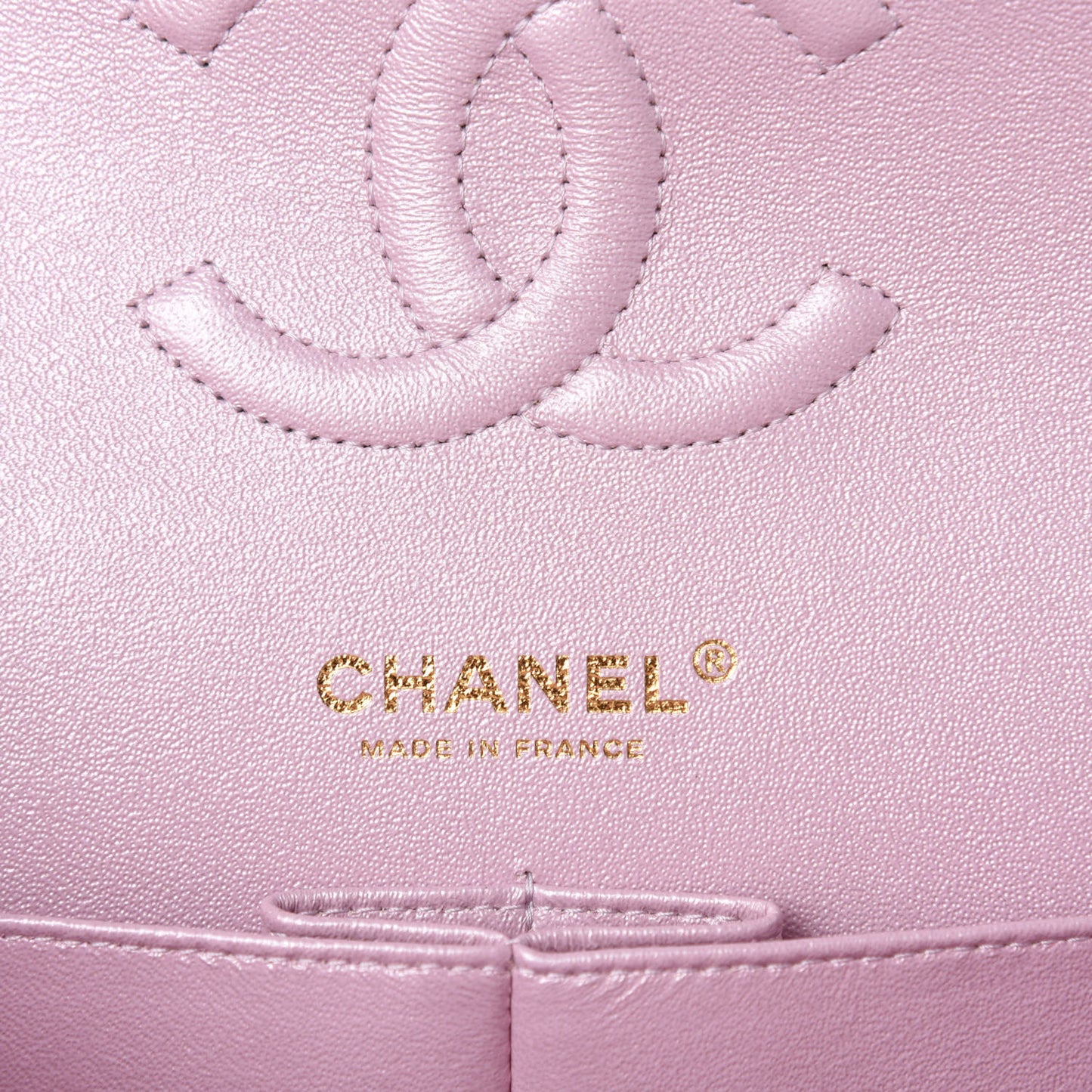 Iridescent Calfskin Quilted Medium Double Flap Light Pink