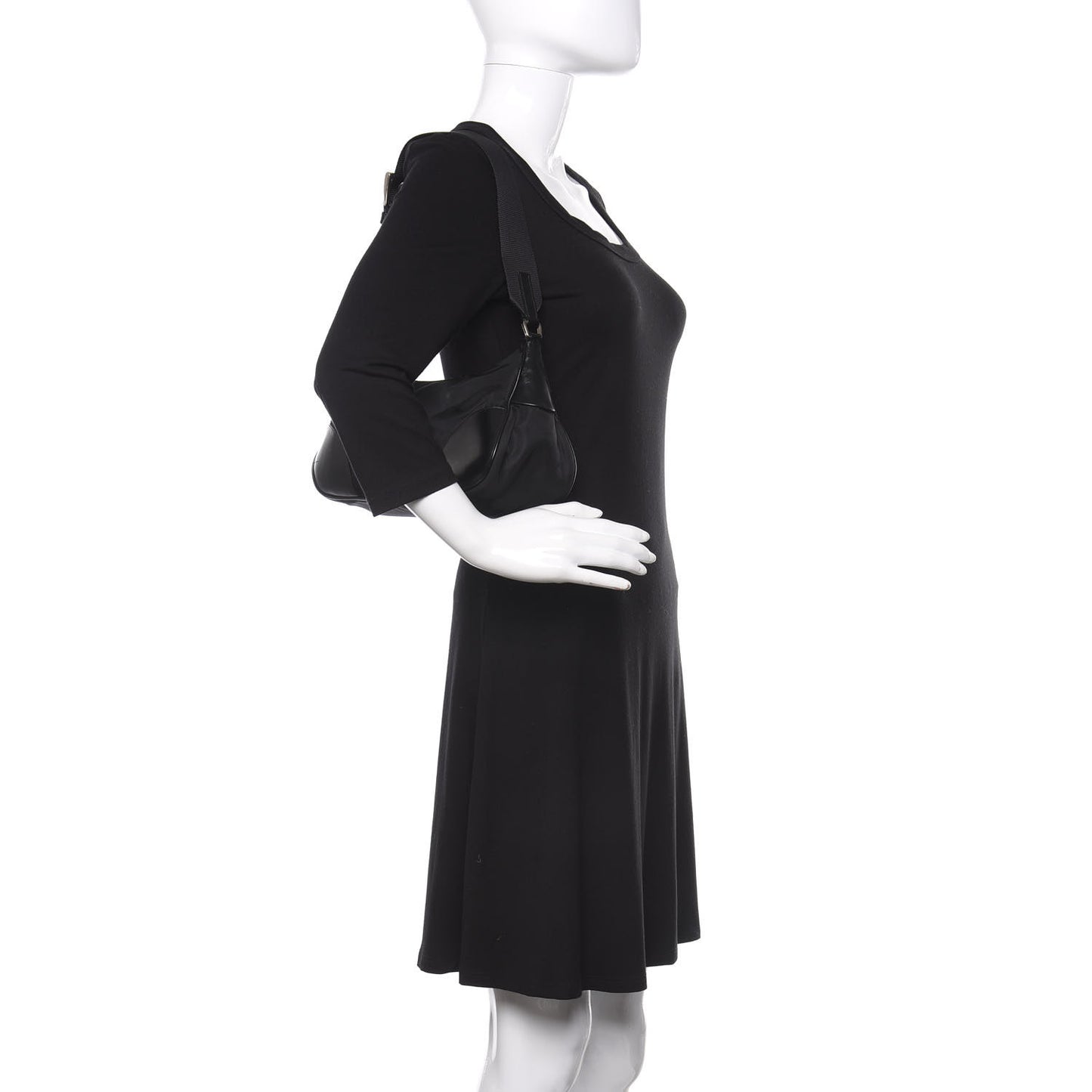 Tessuto Nylon Soft Calfskin Shoulder Bag Black