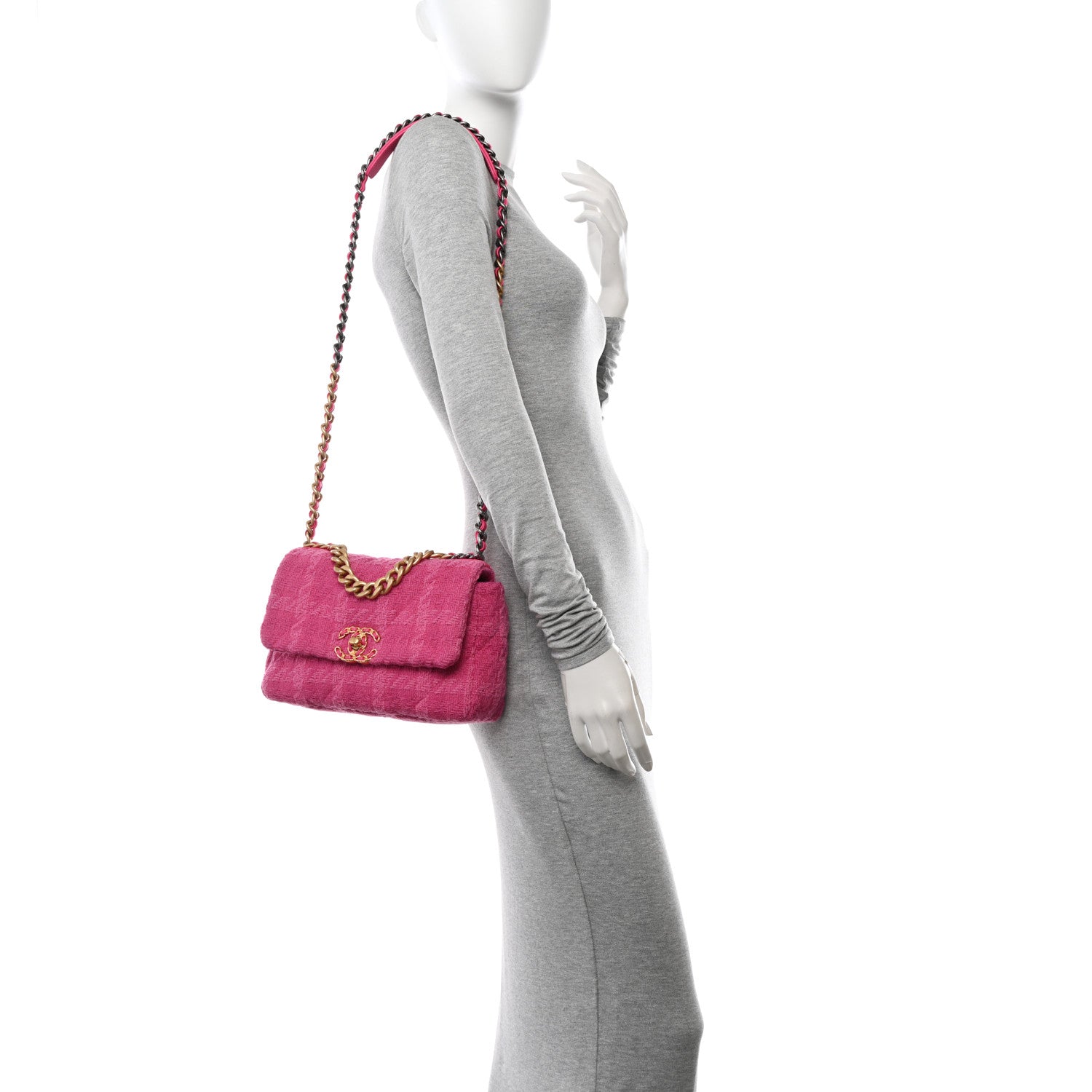 Chanel Tweed Quilted Medium Chanel 19 Flap Pink 2 of 10