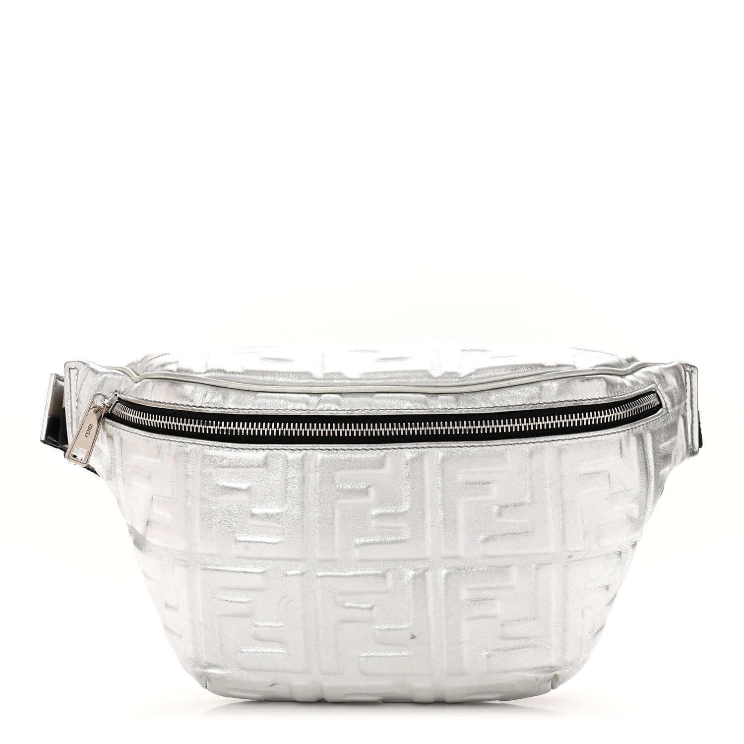 Fendi Vitello Catalan Mirror FF 1974 Embossed Belt Bag Argento 1 of 10