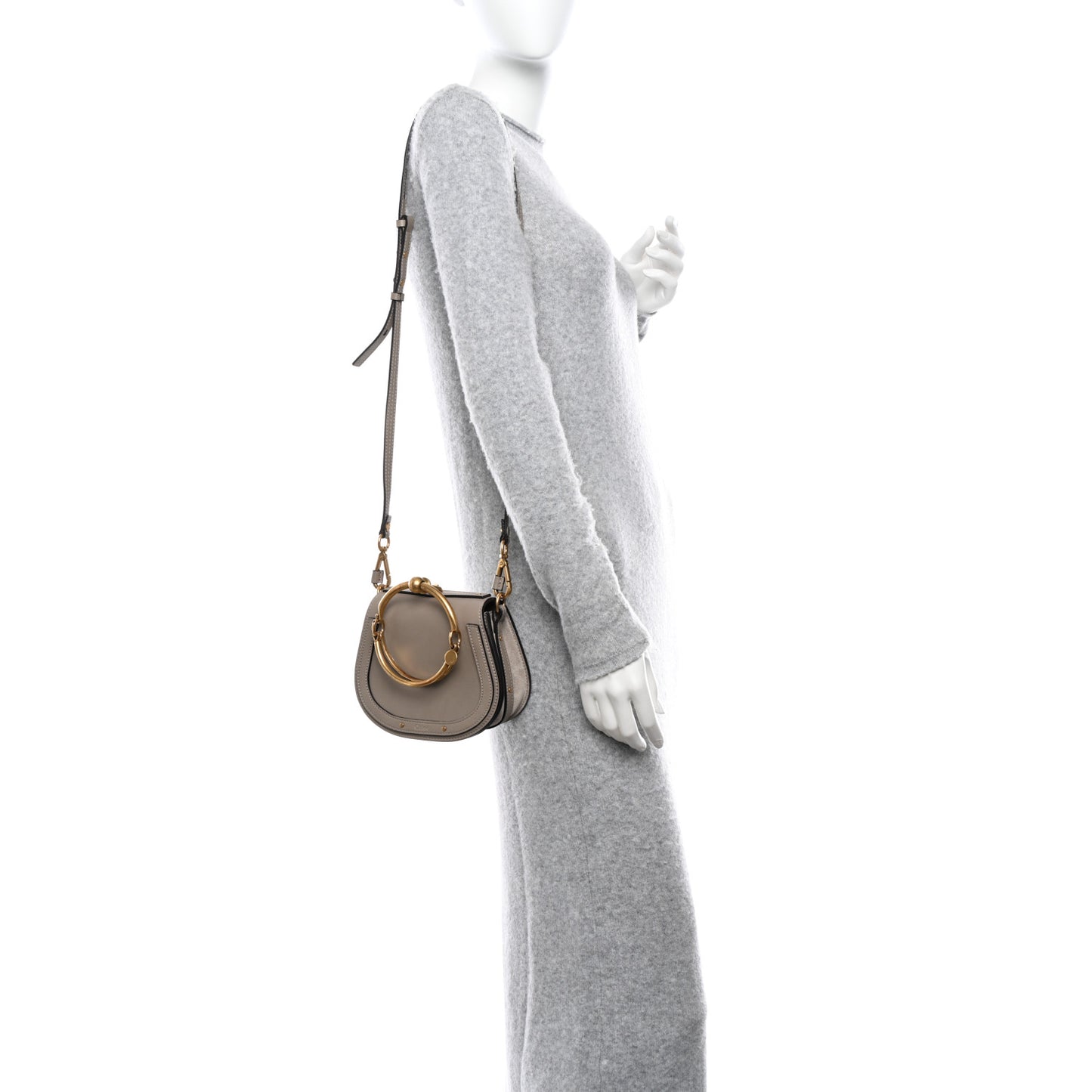 Calfskin Suede Small Nile Bracelet Bag Motty Grey