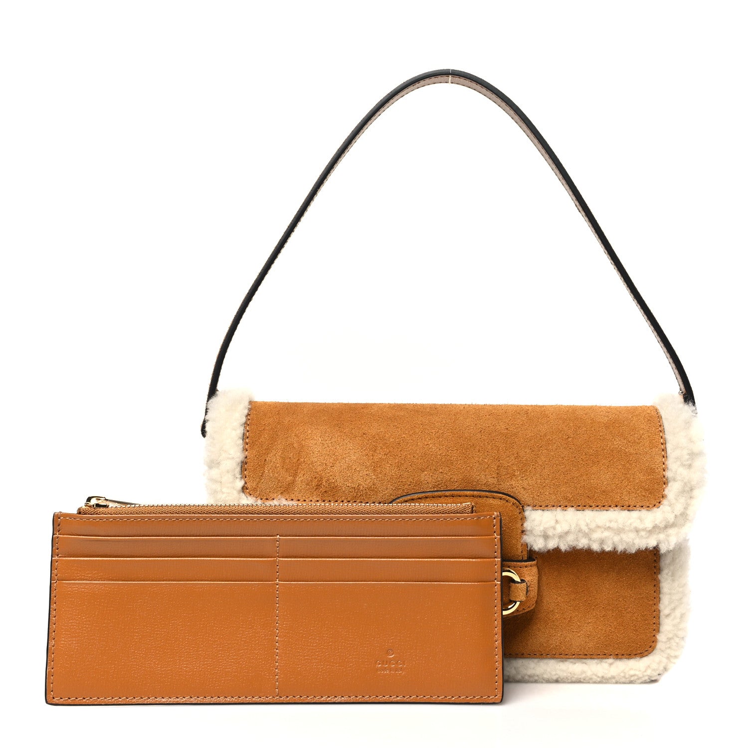 Gucci Suede Shearling Horsebit Mini 1955 Shoulder Bag Honey Beige Milk 3 of 12