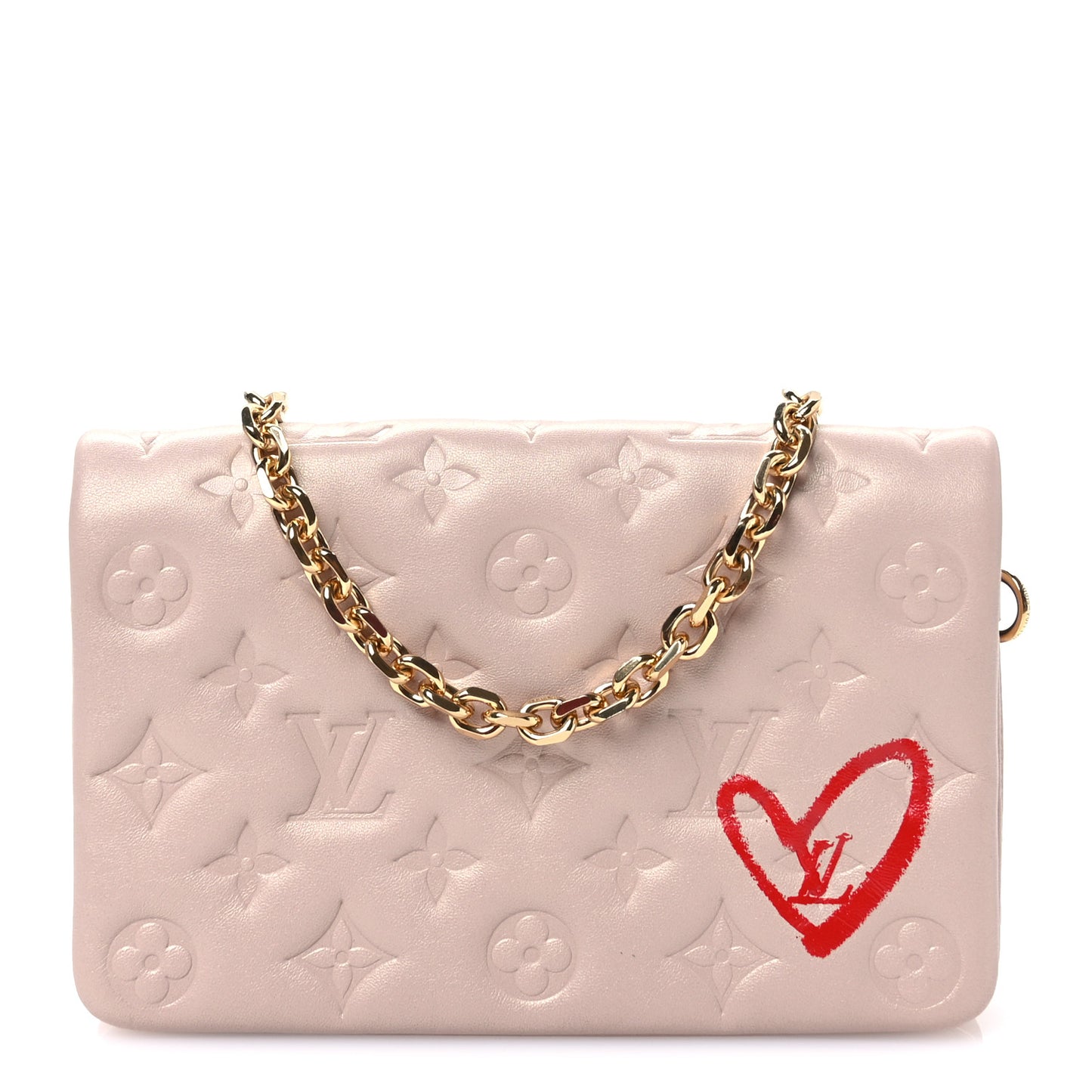 Lambskin Embossed Monogram Fall in Love Pochette Coussin Light Pink
