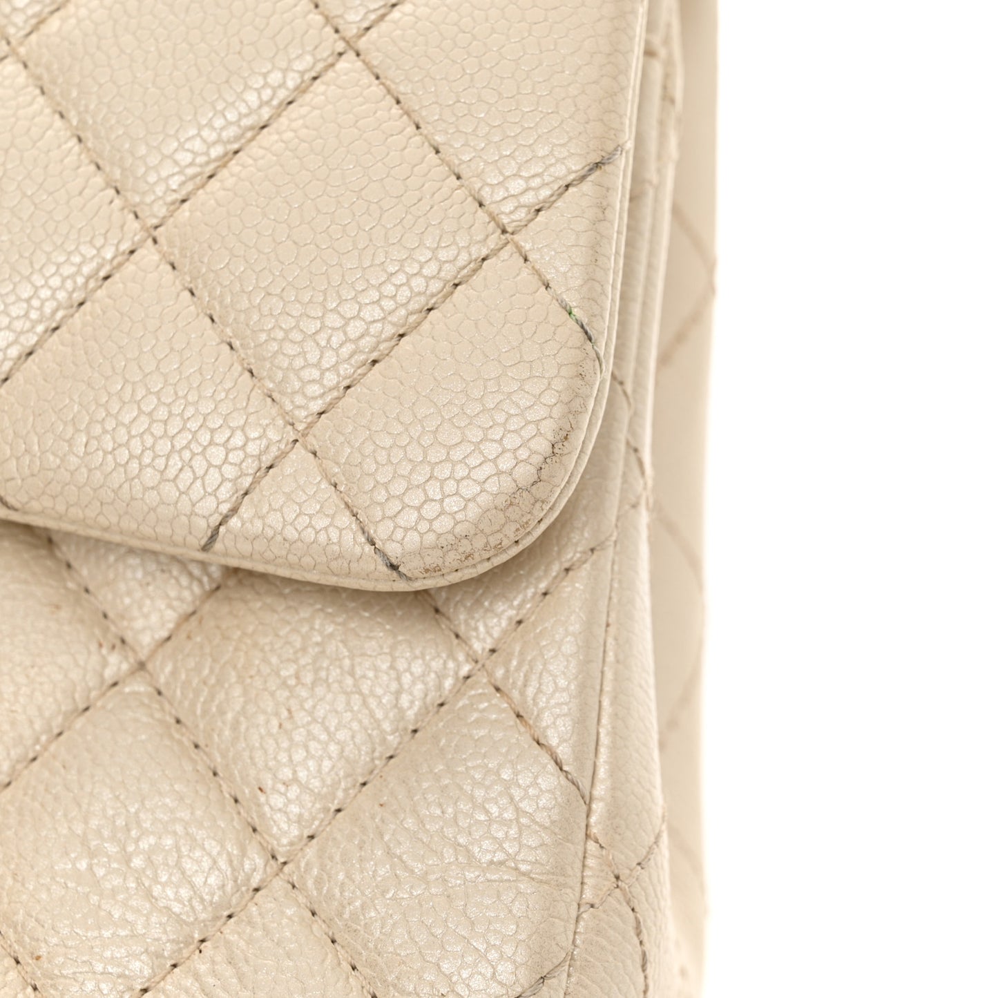 Iridescent Caviar Quilted Jumbo Double Flap Dark White