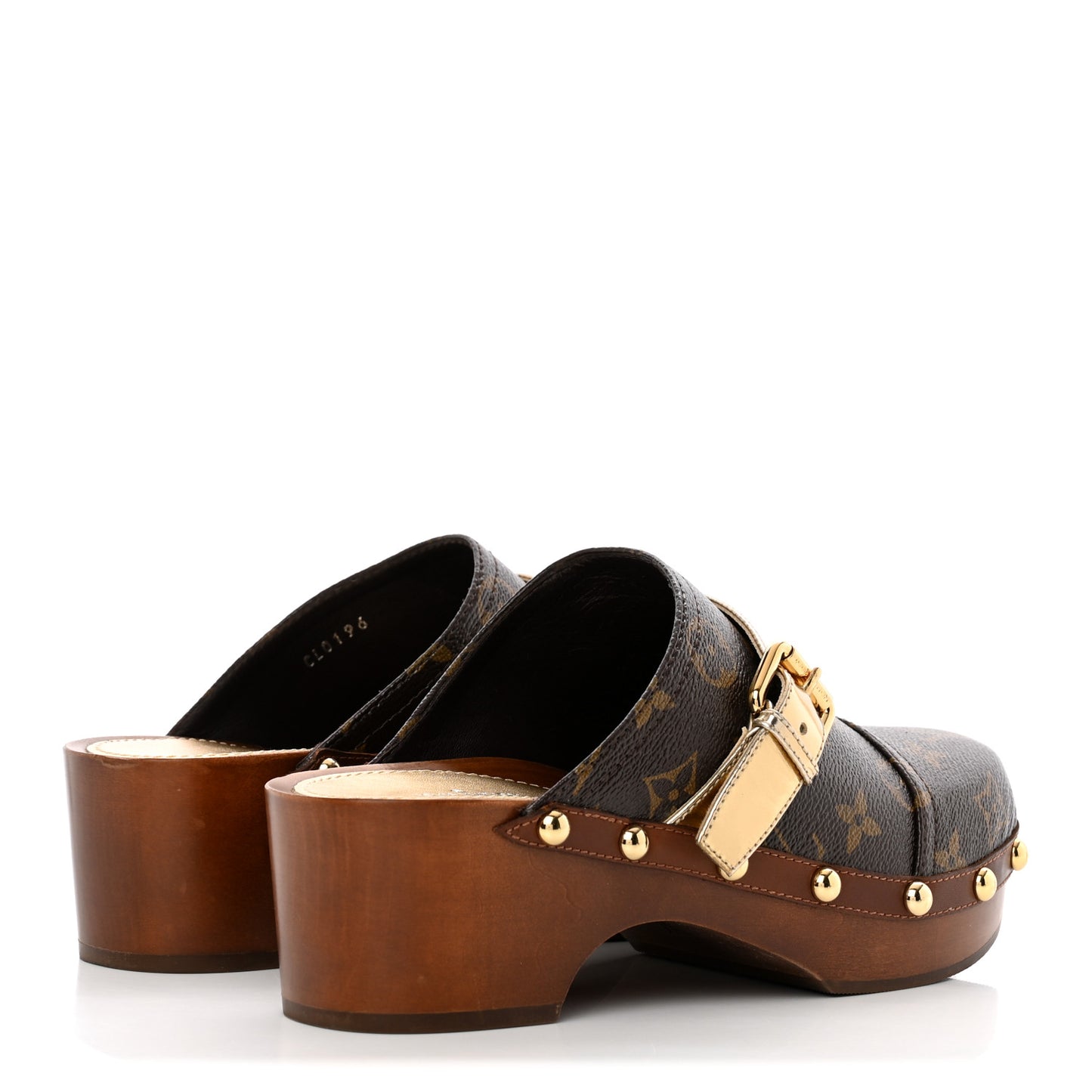 Monogram Metallic Calfskin Cottage Clog Mules 38 Brown Gold