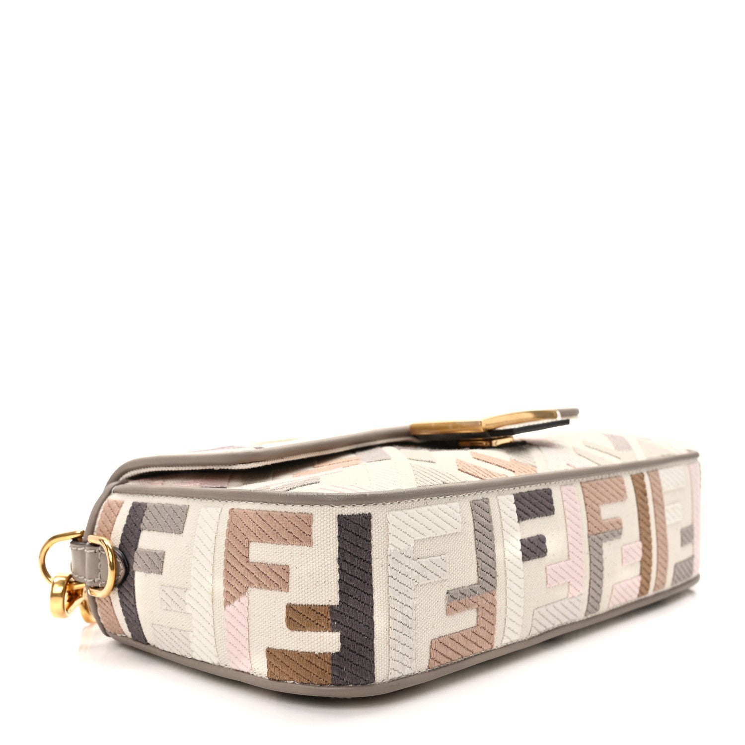 Fendi Canvas Vitello Seta FF Multicolor Embroidered Baguette Grezzo Multicolor Tortora 4 of 10