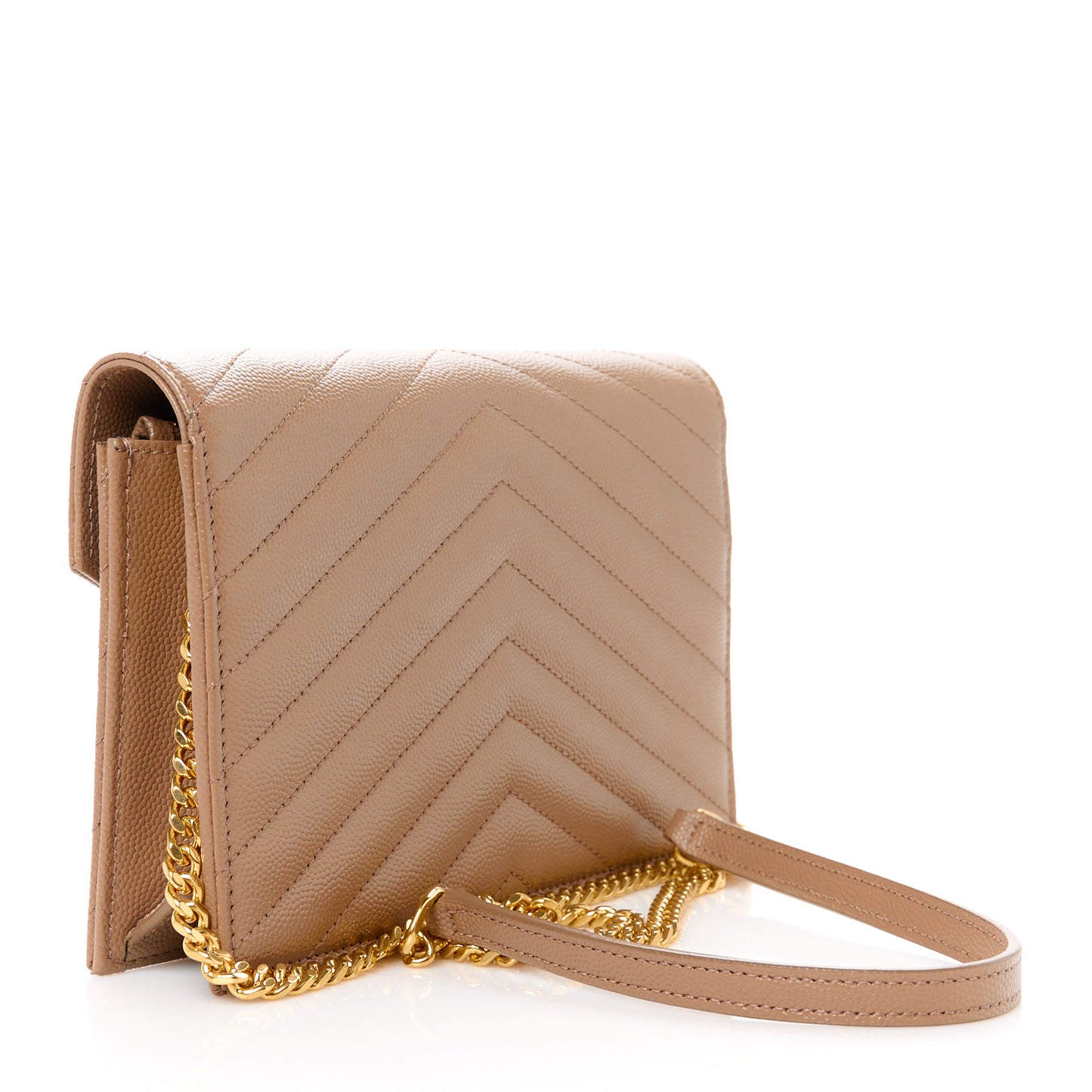 Grain De Poudre Matelasse Chevron Monogram Envelope Chain Wallet Taupe