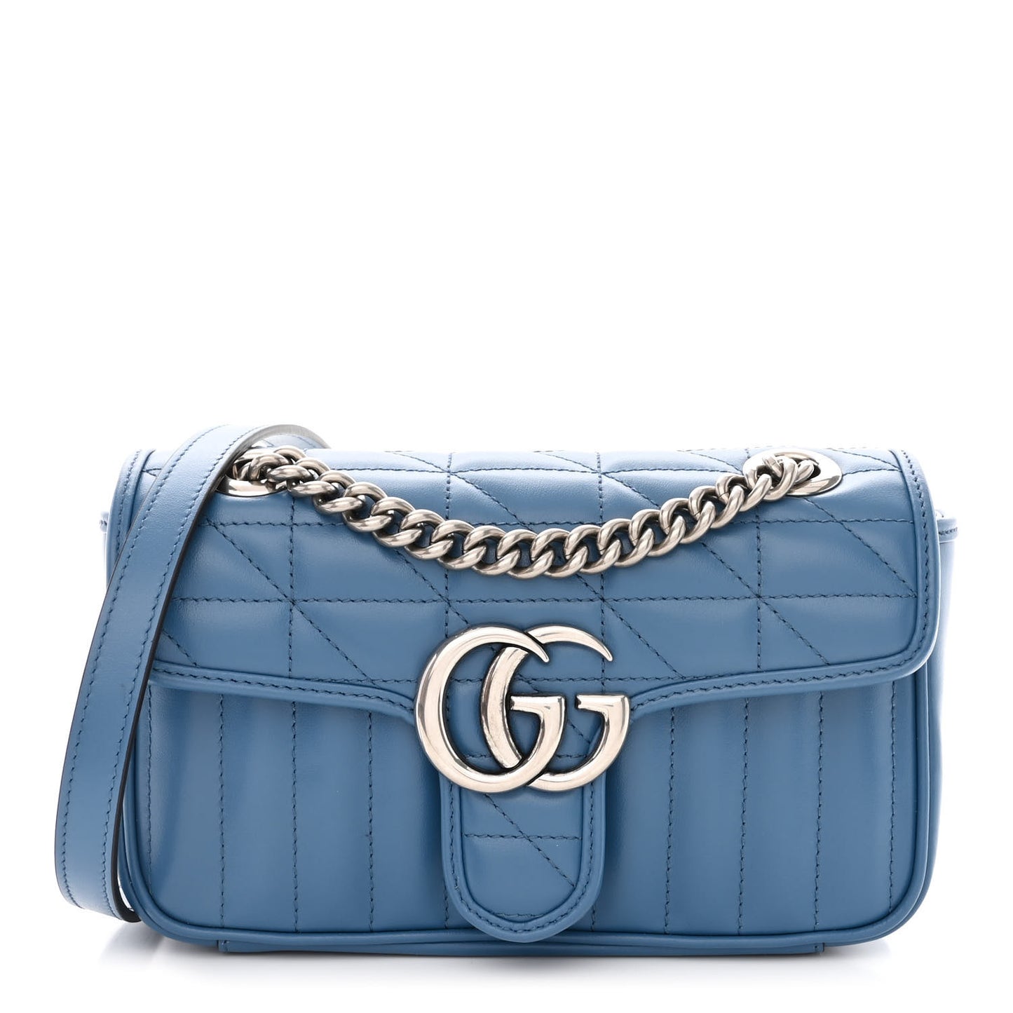 Calfskin Matelasse Aria Mini GG Marmont Shoulder Bag Clear Blue