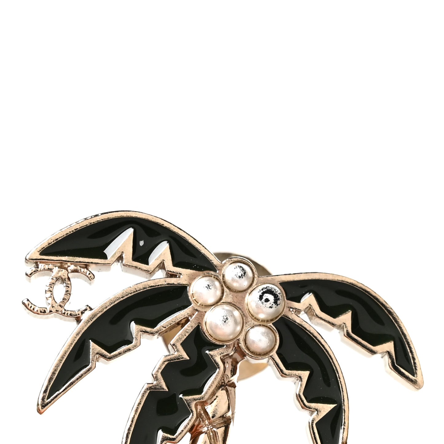 Enamel Pearl Palm Tree Brooch Green Gold