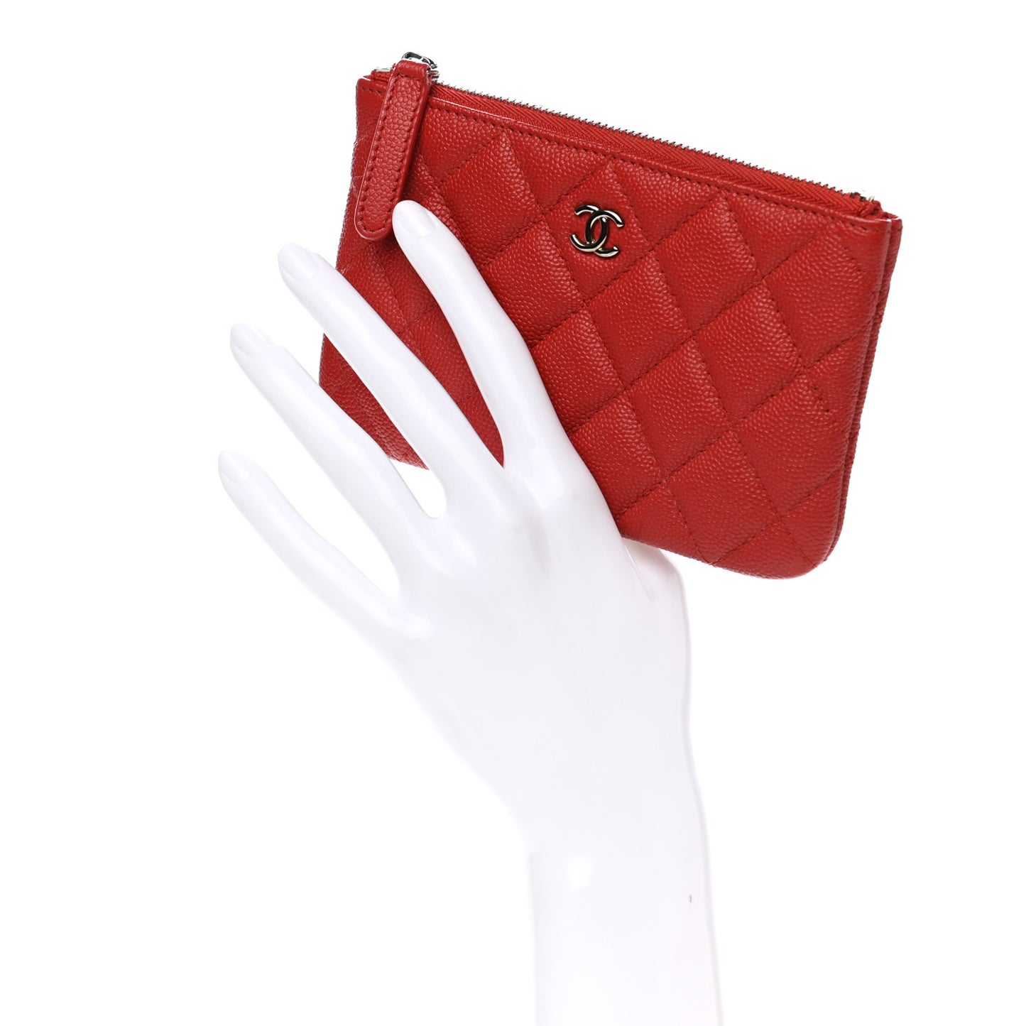 Caviar Quilted Small Cosmetic Case Red