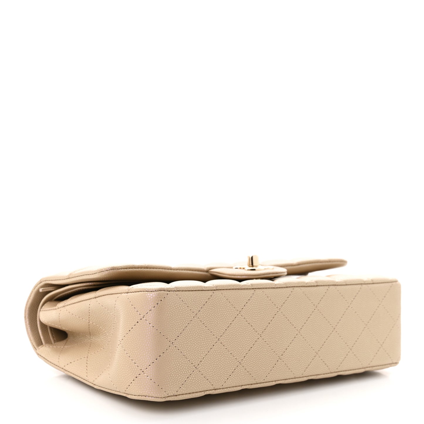 Iridescent Caviar Quilted Medium Double Flap Dark Beige