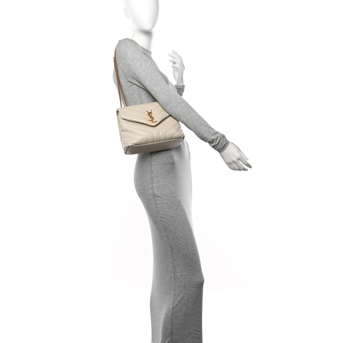 Calfskin Y Quilted Monogram Small Loulou Chain Satchel Crema Soft