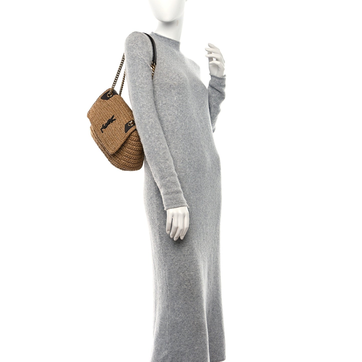 Raffia Calfskin Monogram Medium Niki Chain Satchel Natural