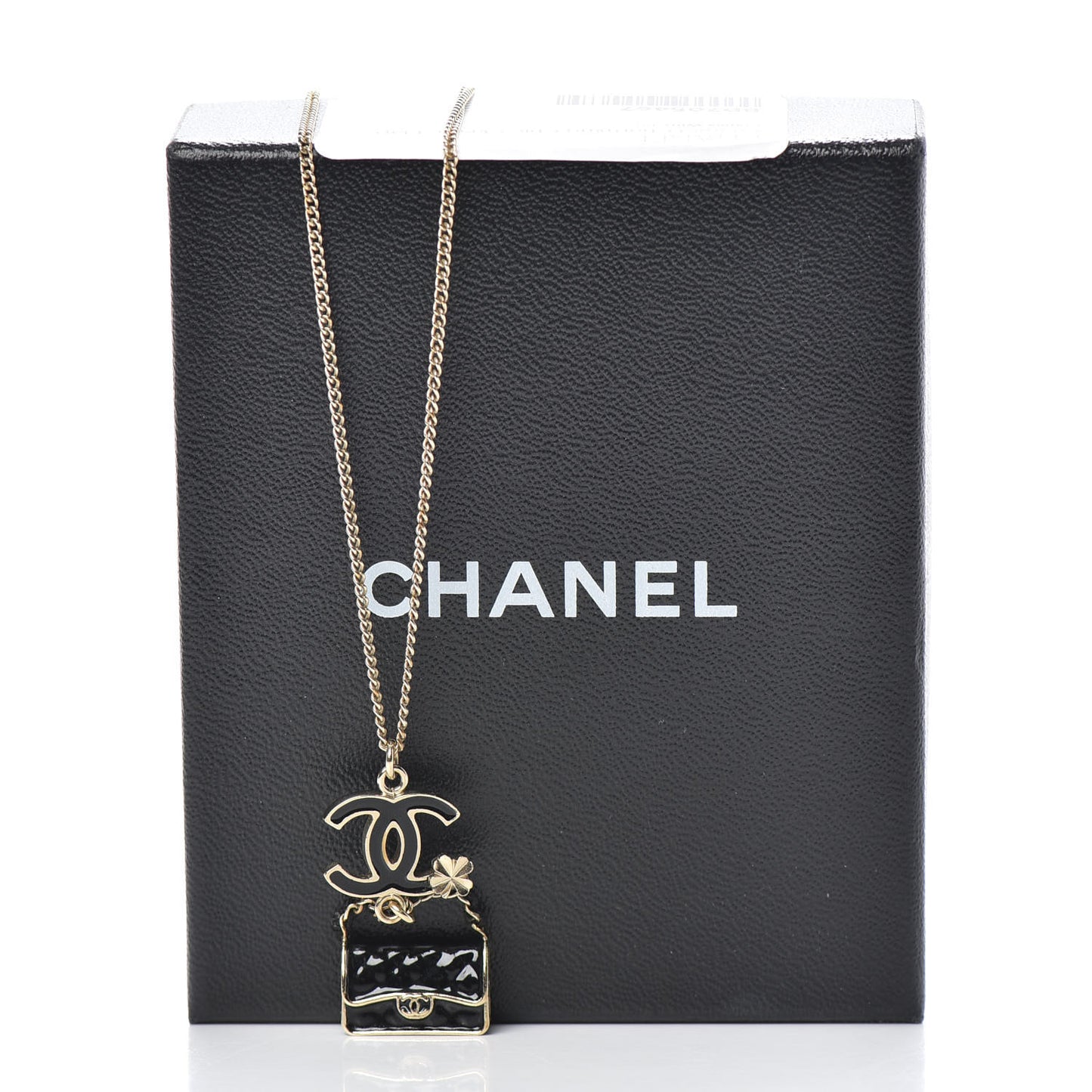 Enamel Charming Chic Classic Flap CC Charm Necklace Black
