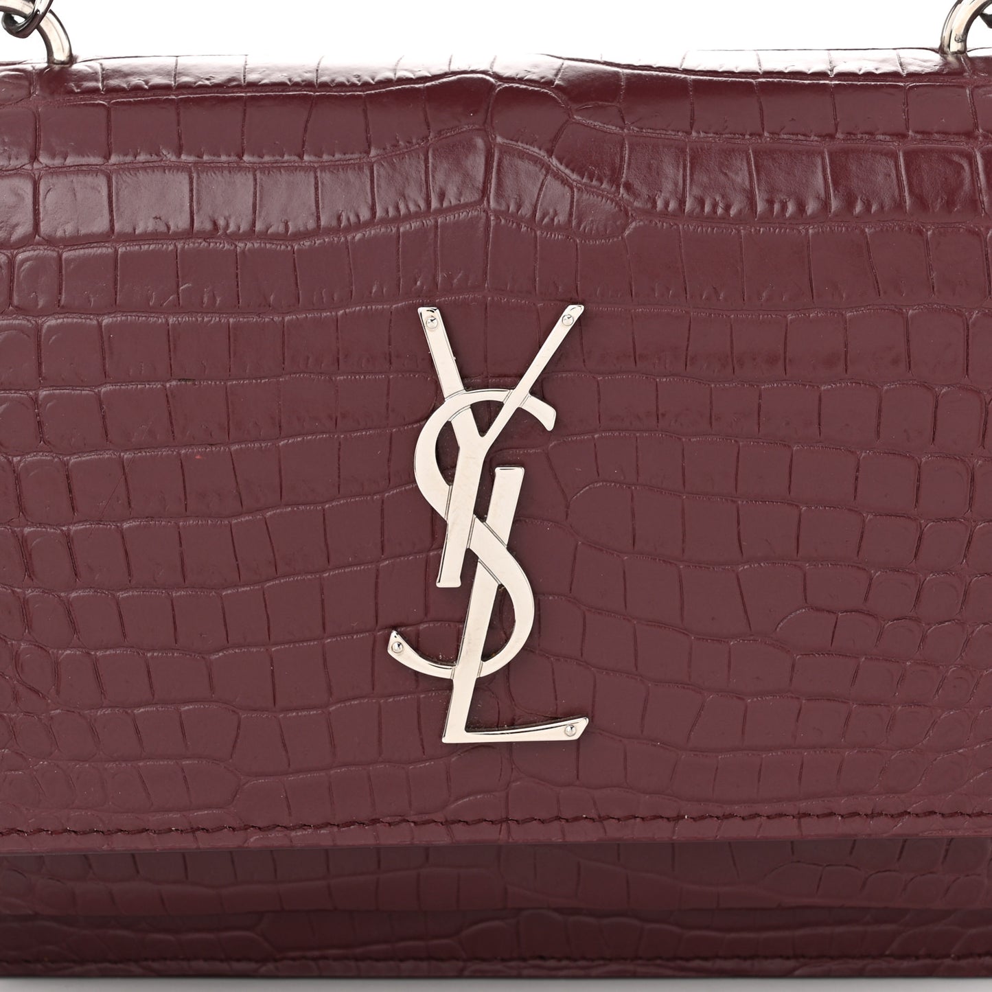 Calfskin Crocodile Embossed Monogram Sunset Top Handle Chain Wallet Rouge Legion