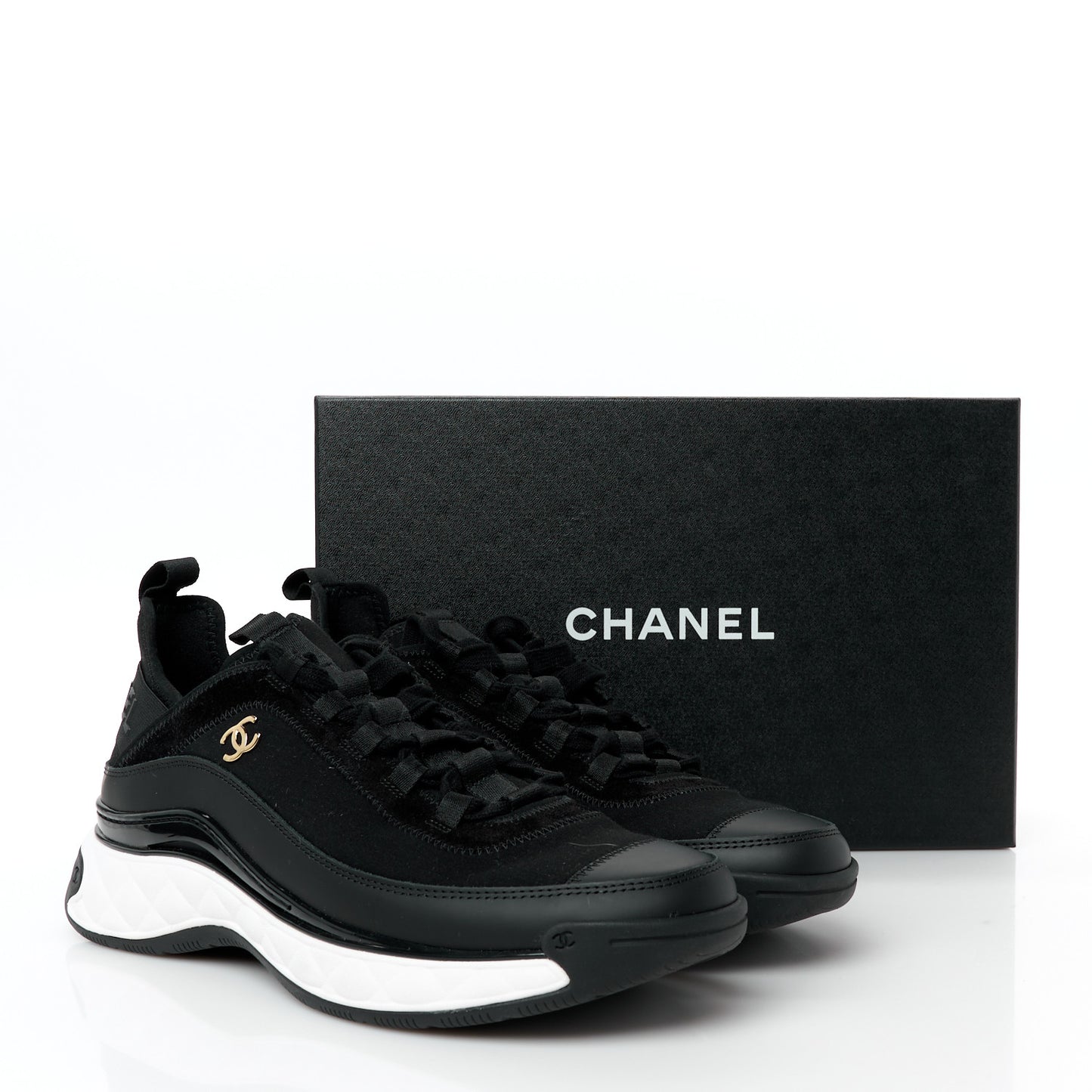 Velvet Calfskin Mixed Fibers CC Sneakers 40.5 Black